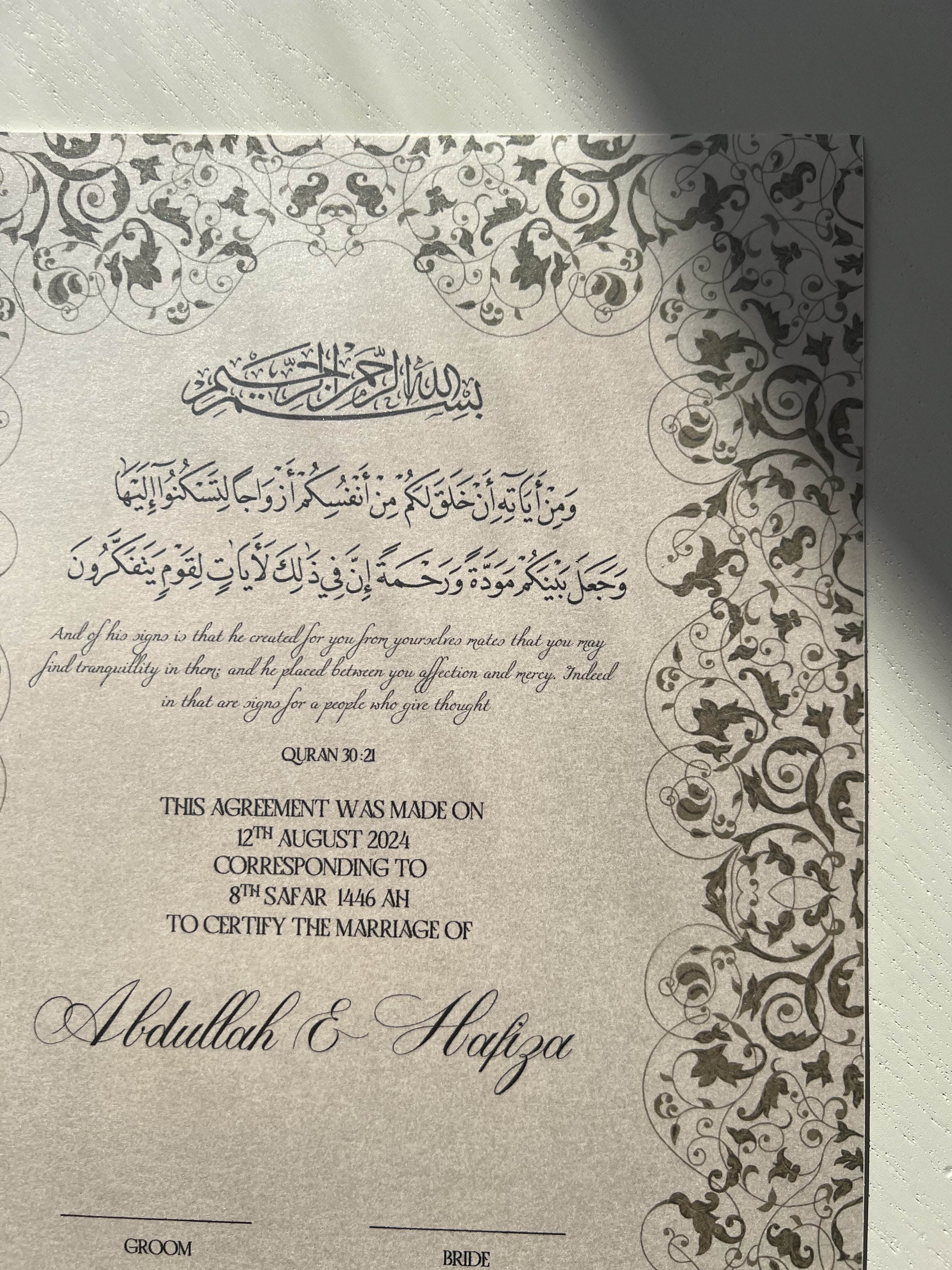 Nikah Certificate - Blossom of Affection