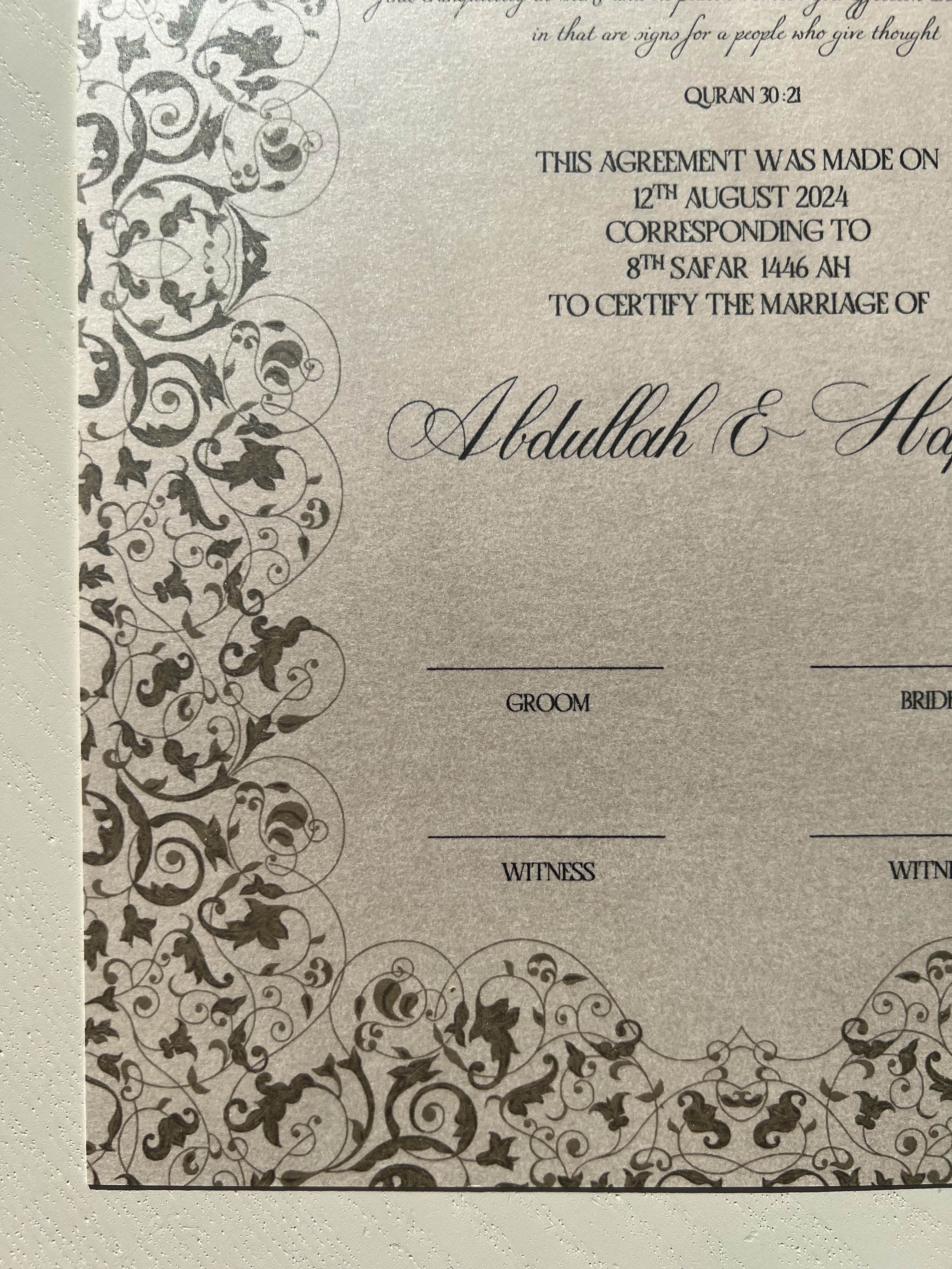 Nikah Certificate - Blossom of Affection