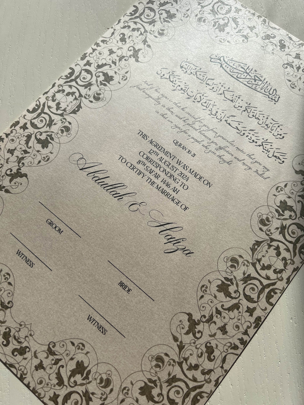 Nikah Certificate - Blossom of Affection