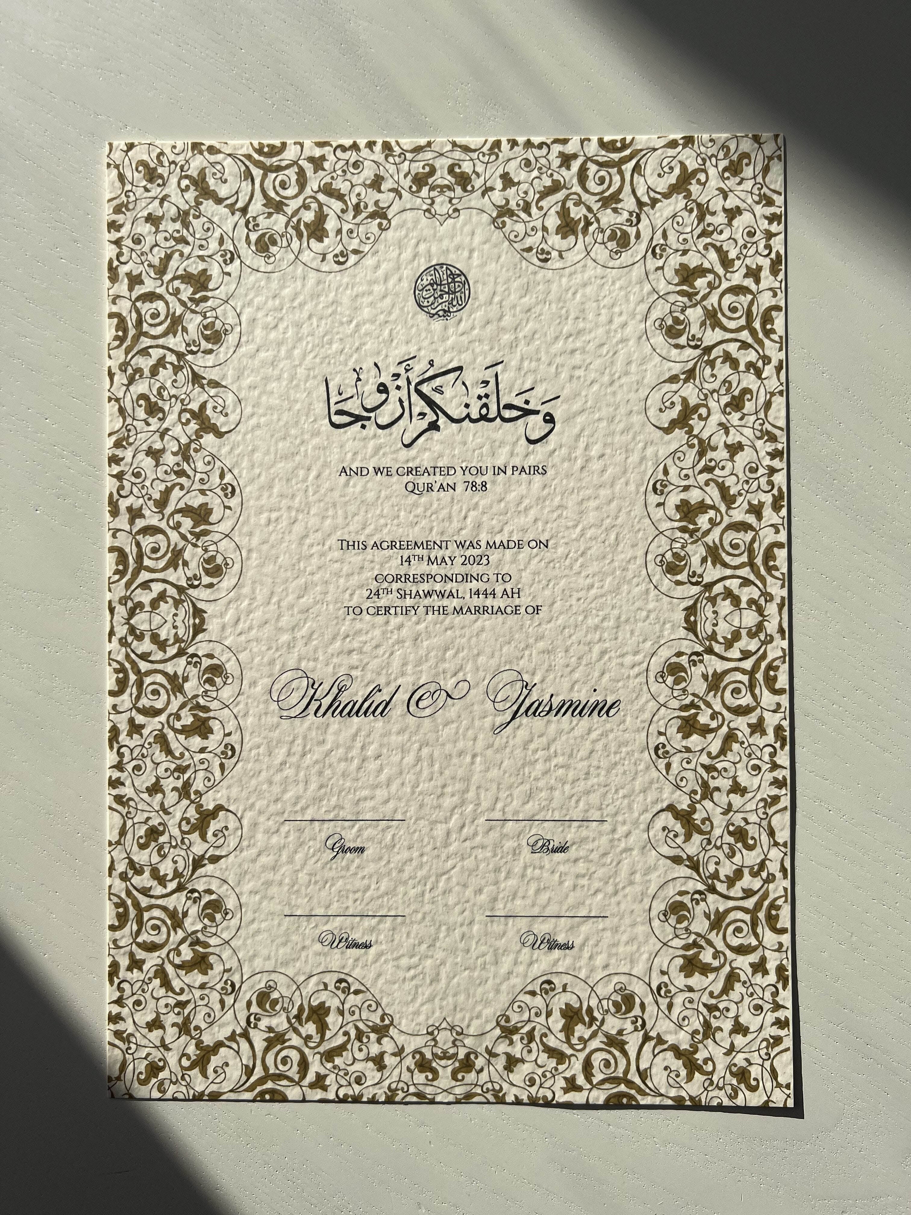 Nikah Certificate - Pearl of Gold