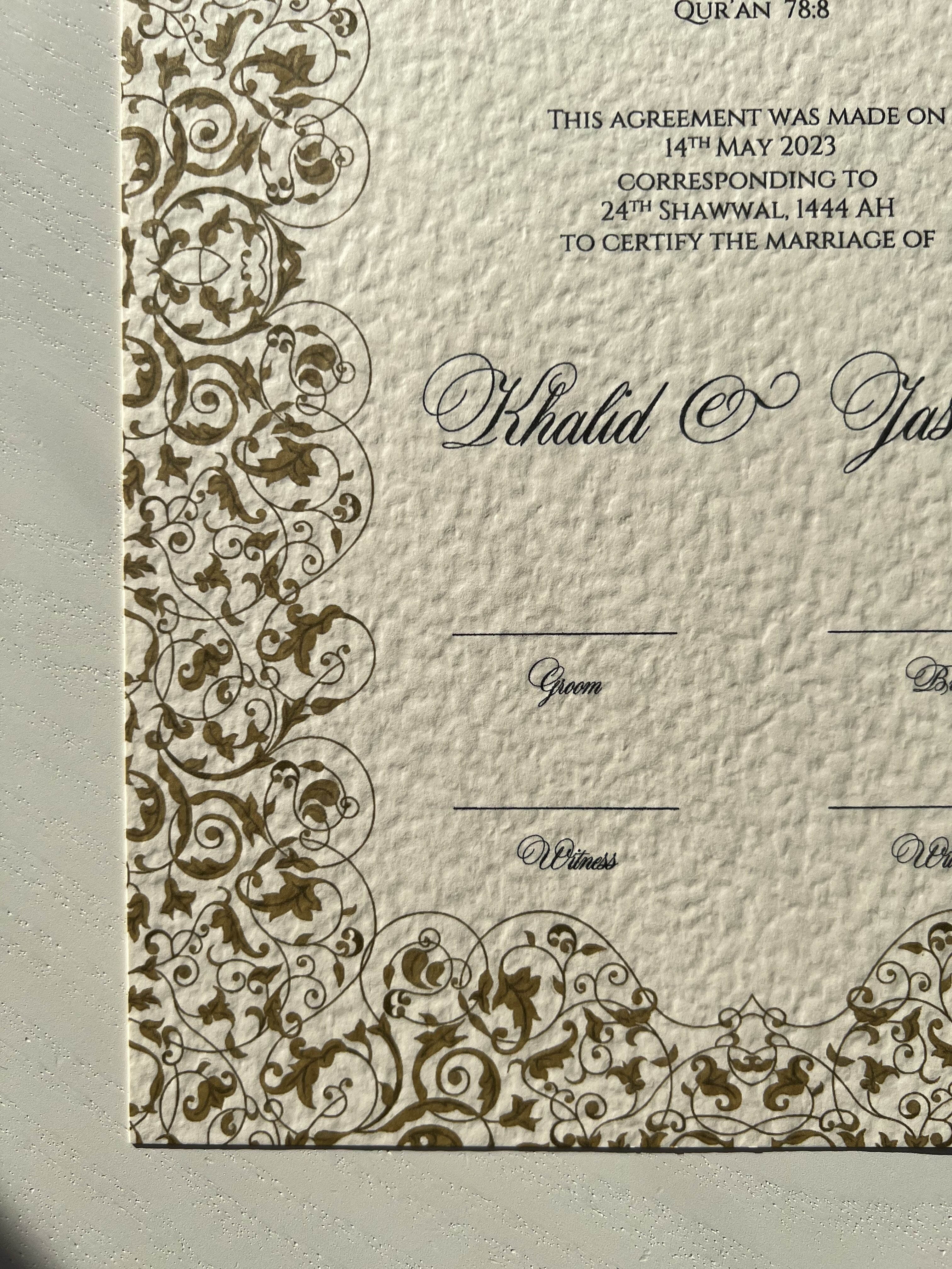 Nikah Certificate - Pearl of Gold