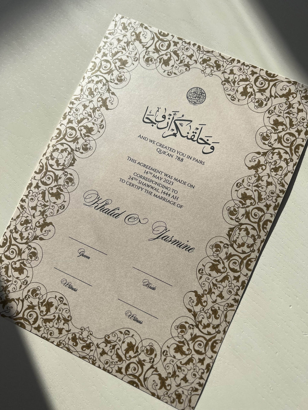 Nikah Certificate - Pearl of Gold + Pen