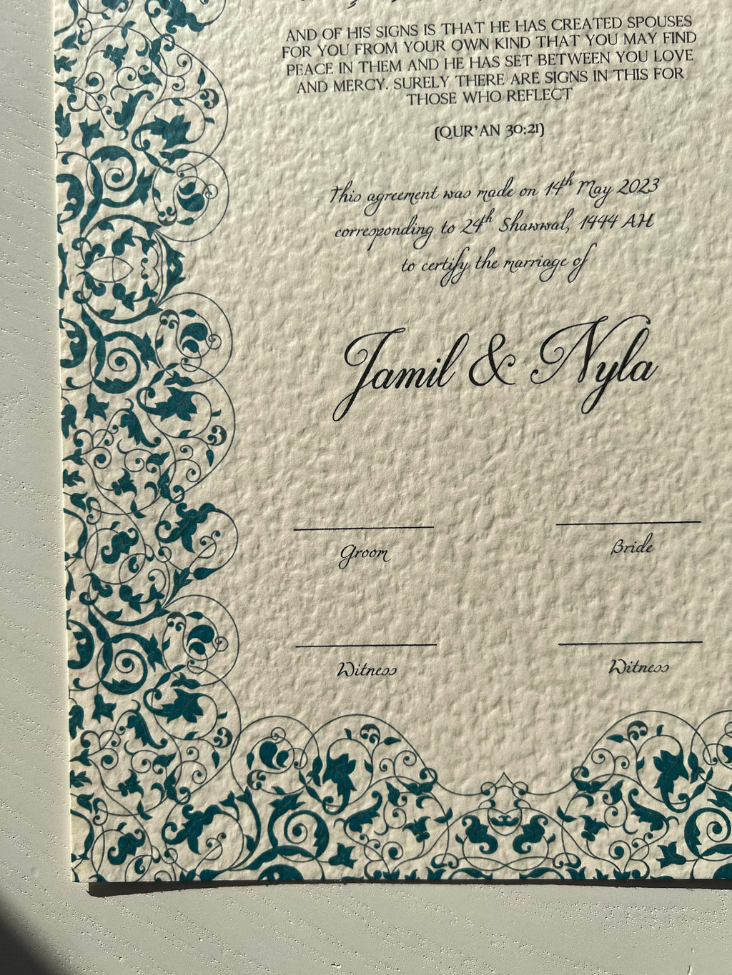 Nikah Certificate - Waves of Love