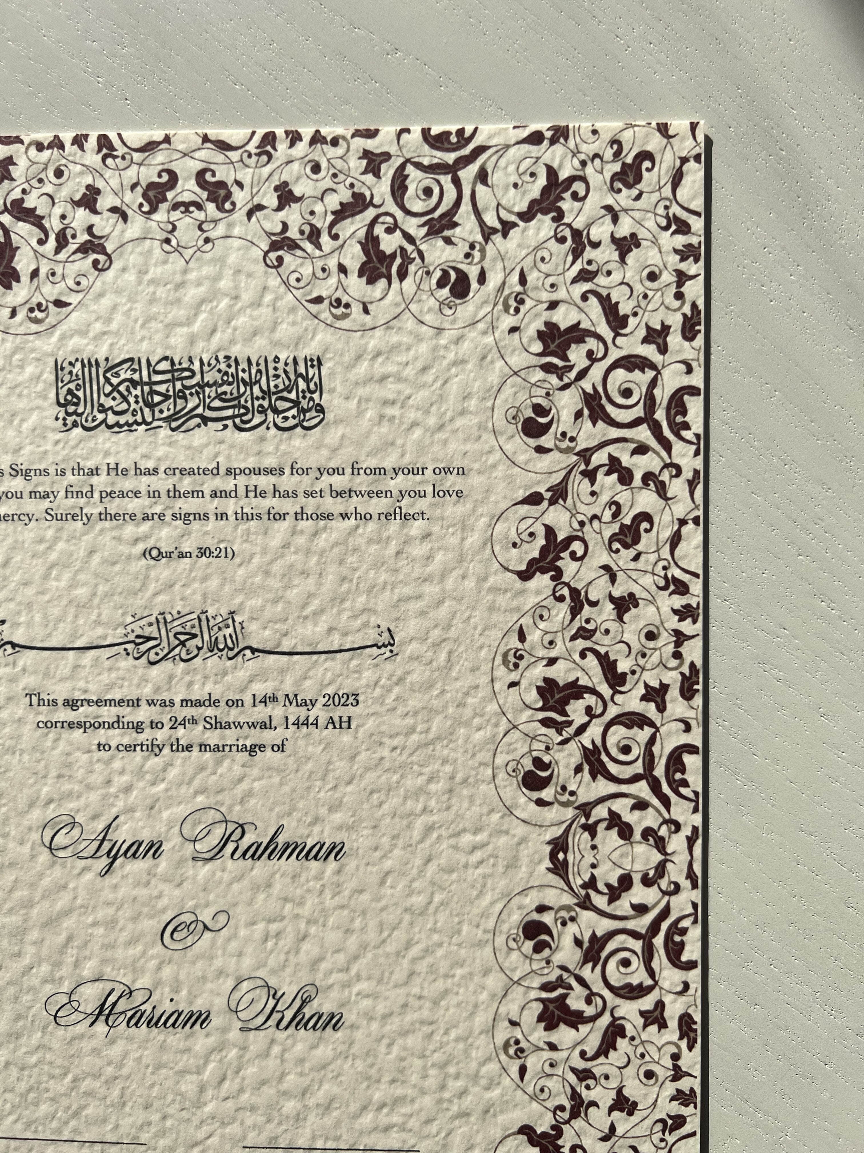 Nikah Certificate - Promise of Love