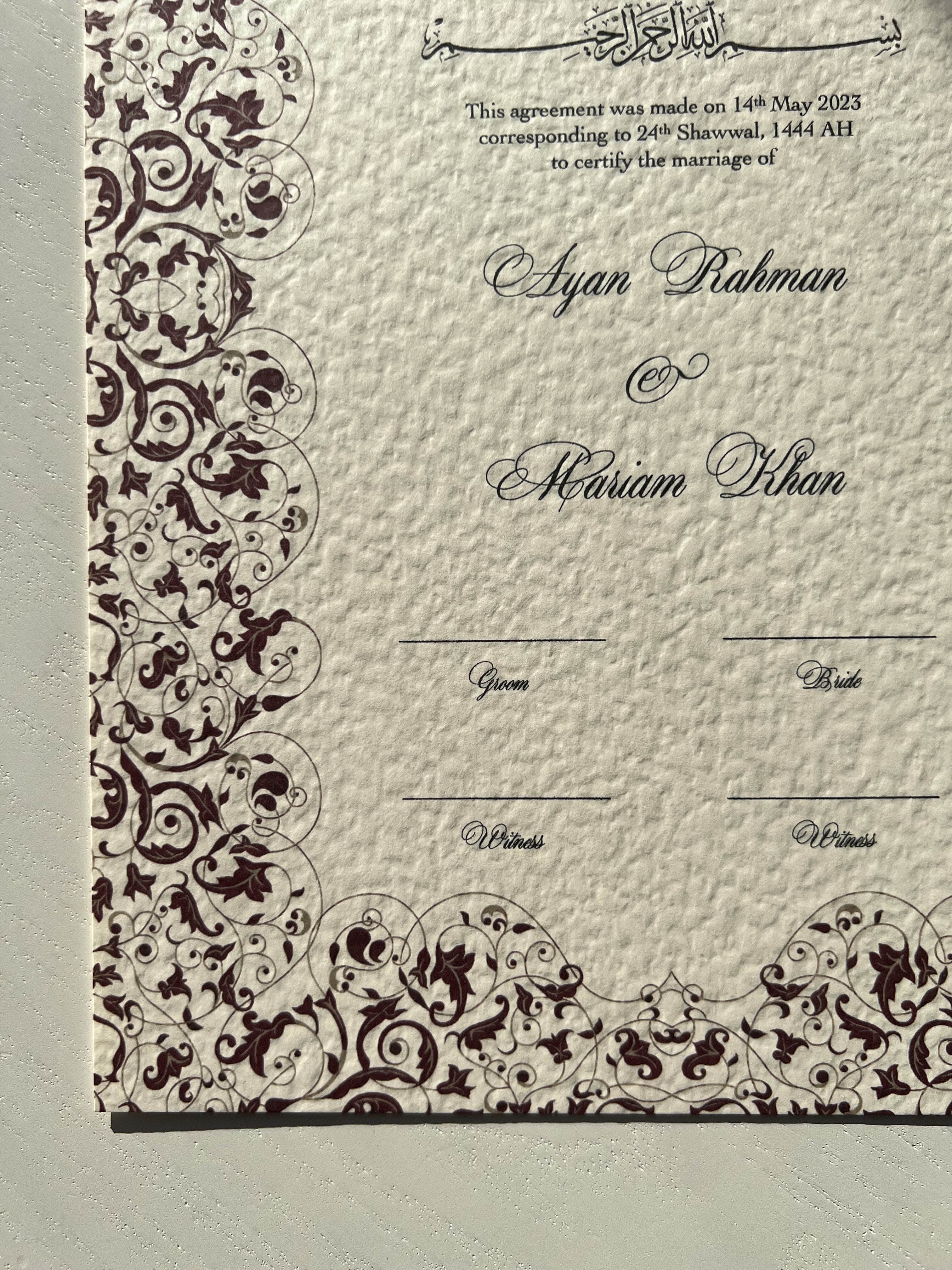 Nikah Certificate - Promise of Love