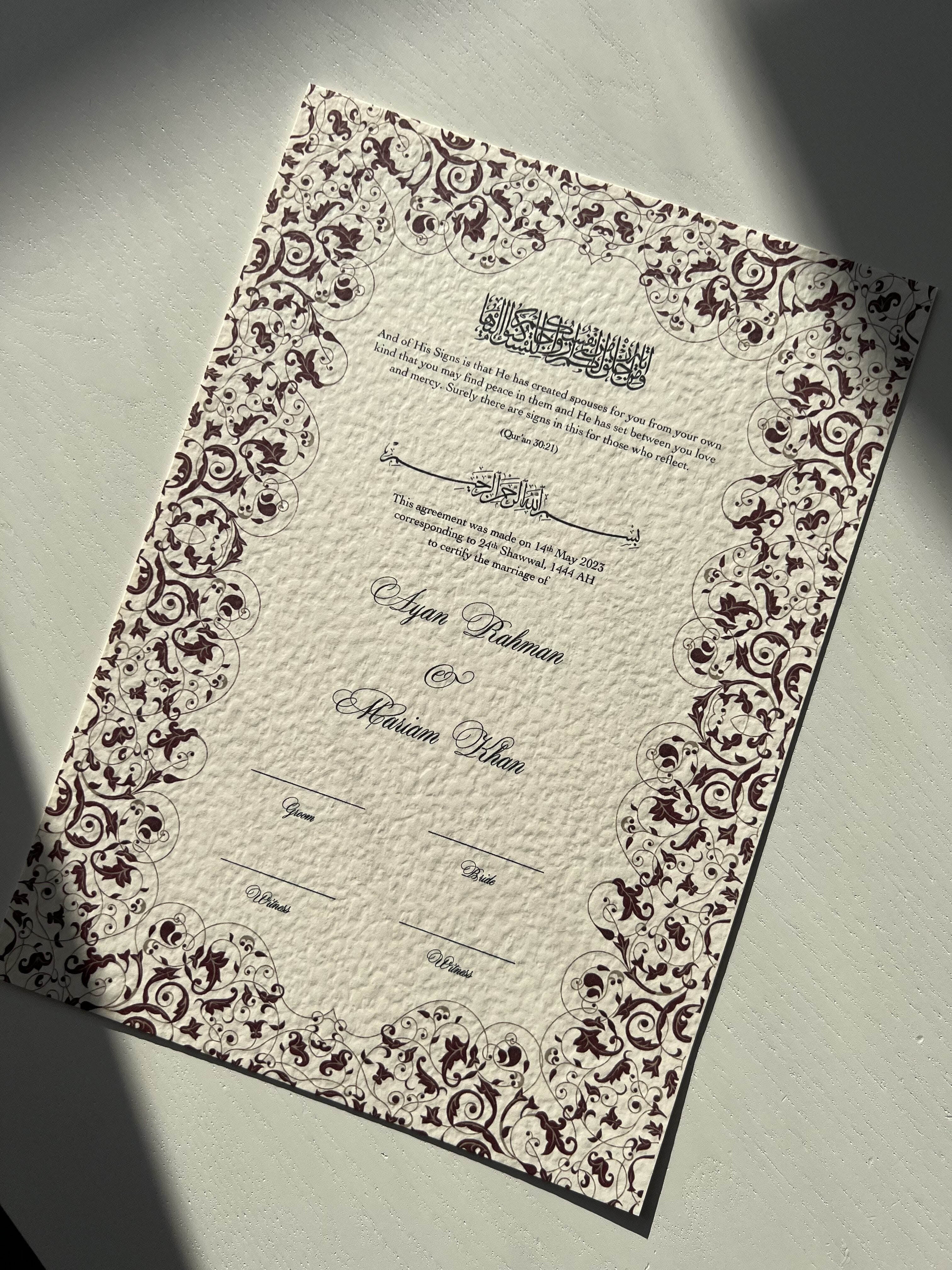 Nikah Certificate - Promise of Love