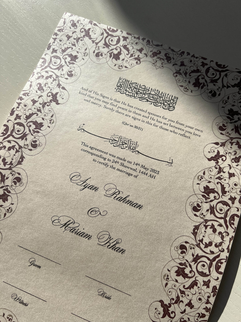 Nikah Certificate - Promise of Love