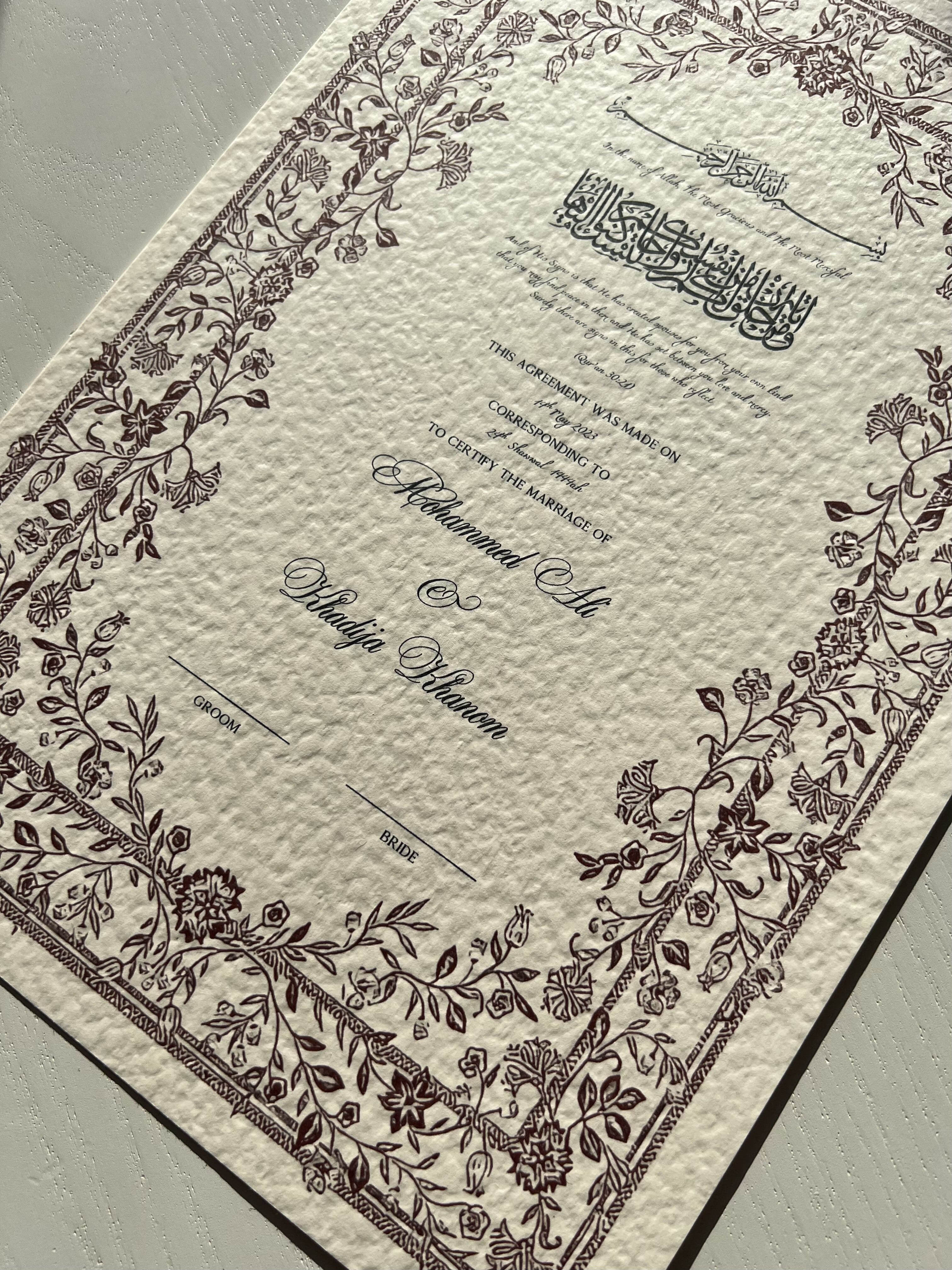 Nikah Certificate - Contract of Affection