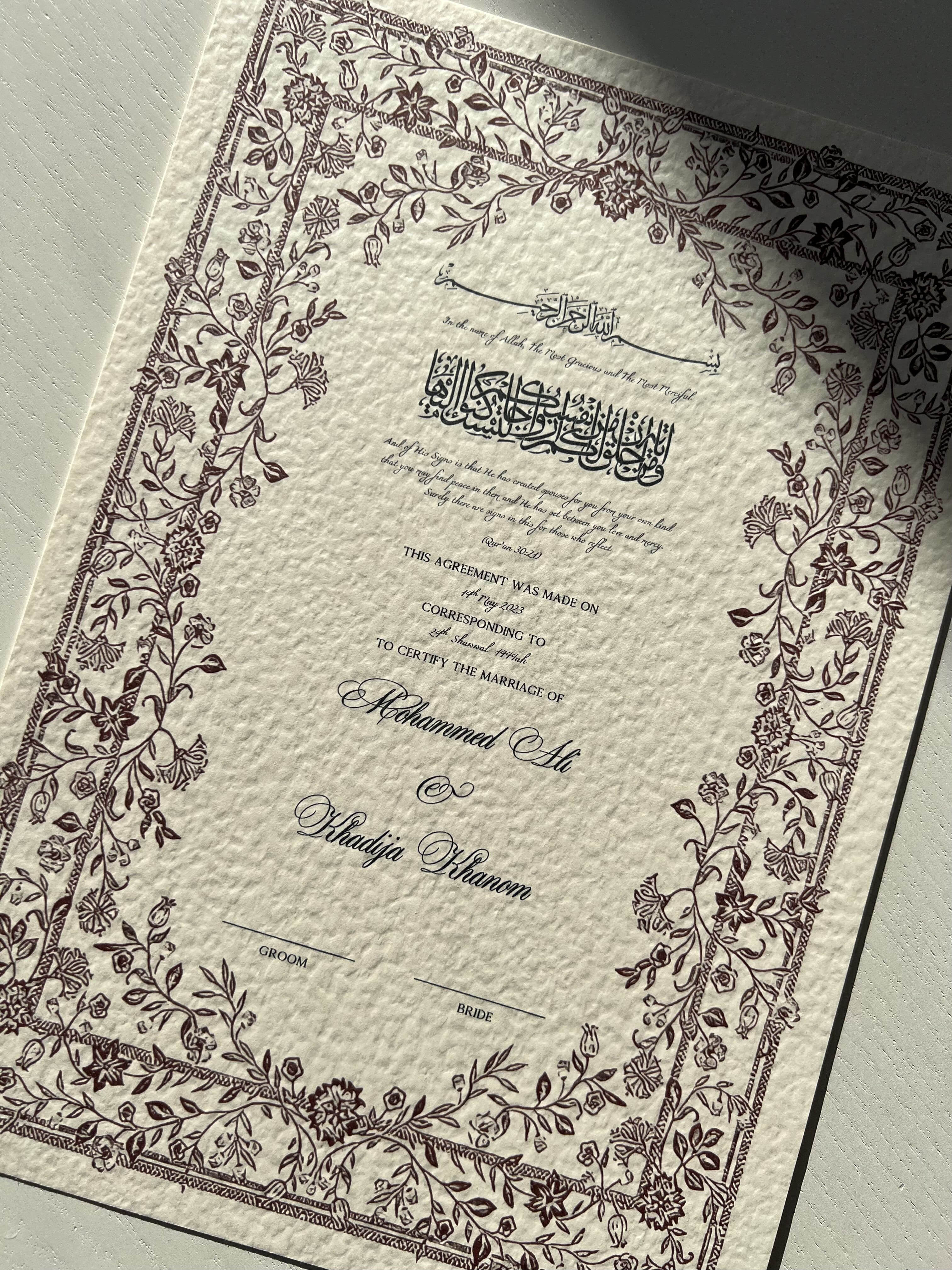 Nikah Certificate - Contract of Affection