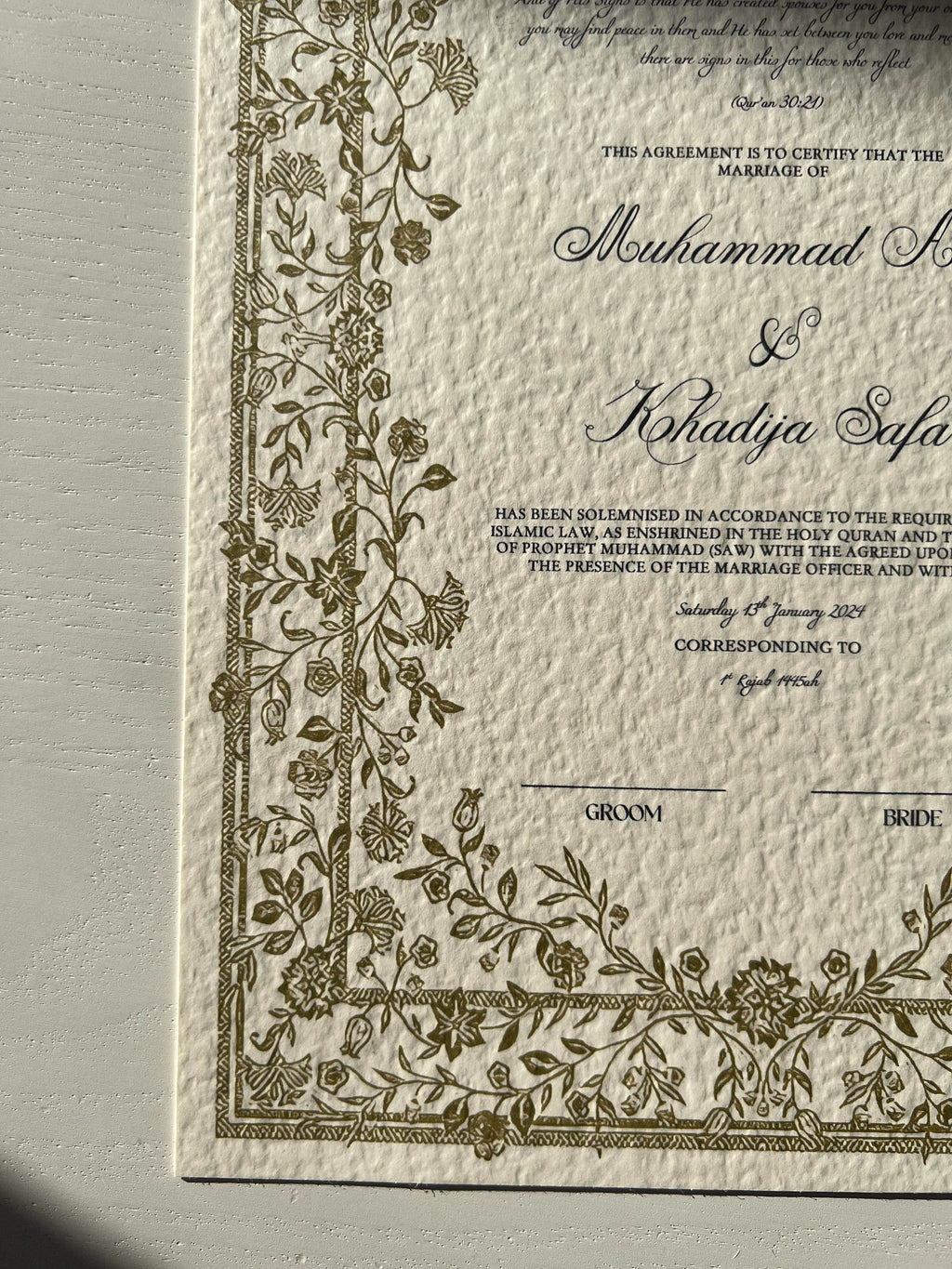 Nikah Certificate - Treasures of the Soul