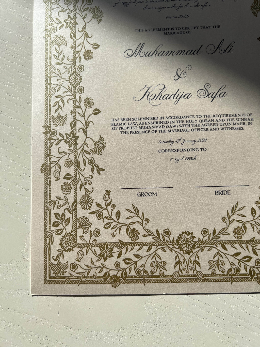 Nikah Certificate - Treasures of the Soul