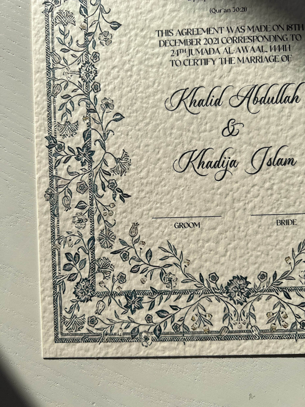 Nikah Certificate - Blossom of the Sky