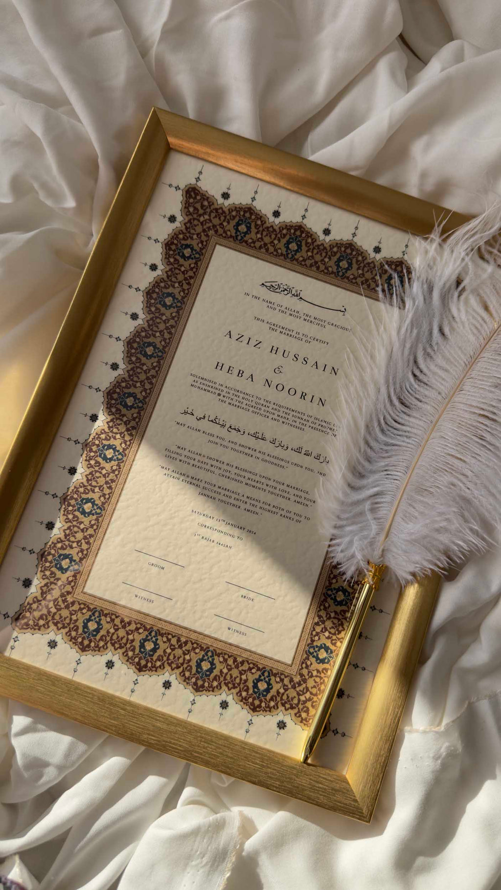 Bundle: Nikah Certificate - Crimson Promise + Frame + Pen