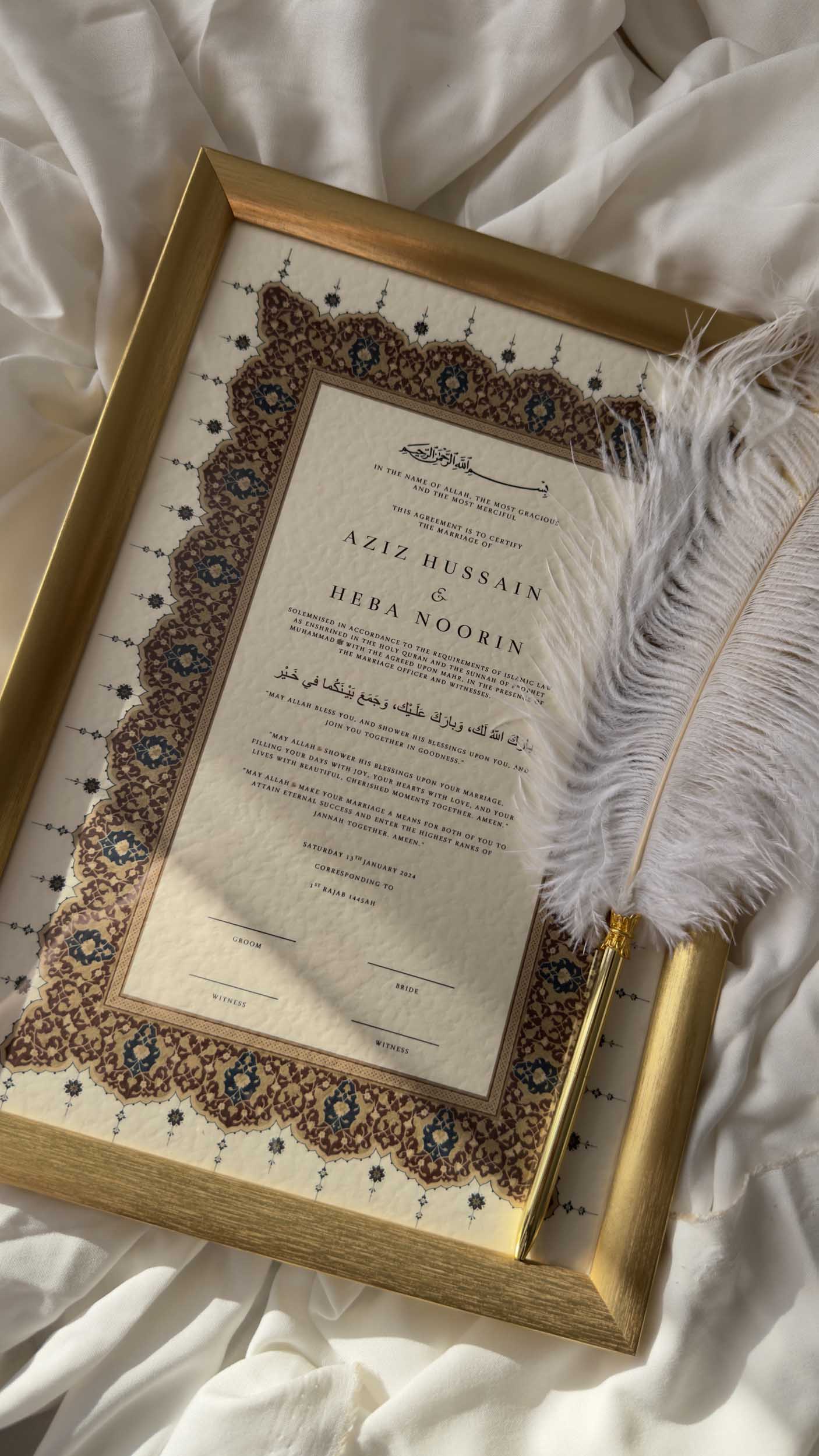 Bundle: Nikah Certificate - Crimson Promise + Frame + Pen