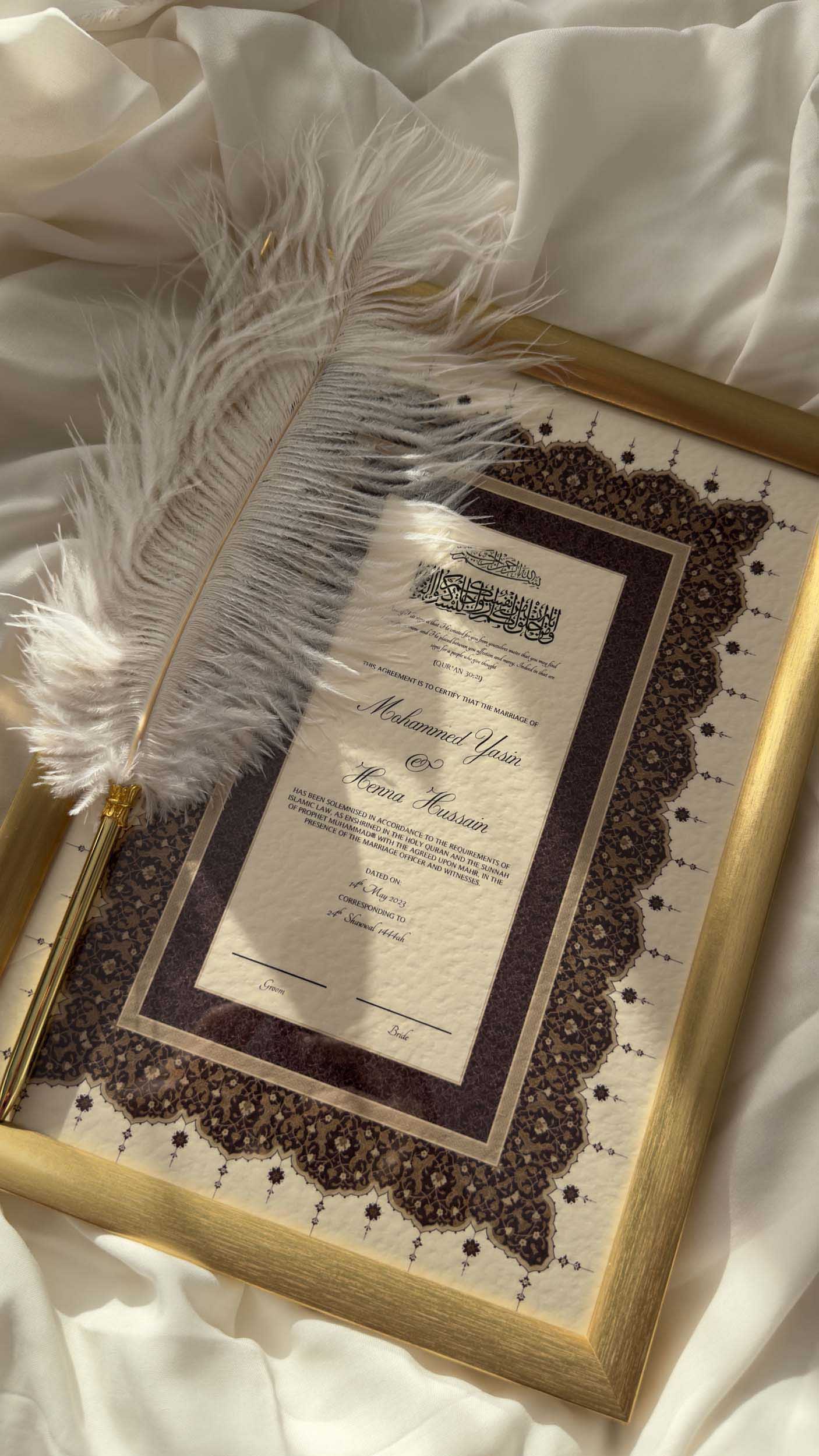 Bundle: Nikah Certificate - Ruby Union + Frame + Pen