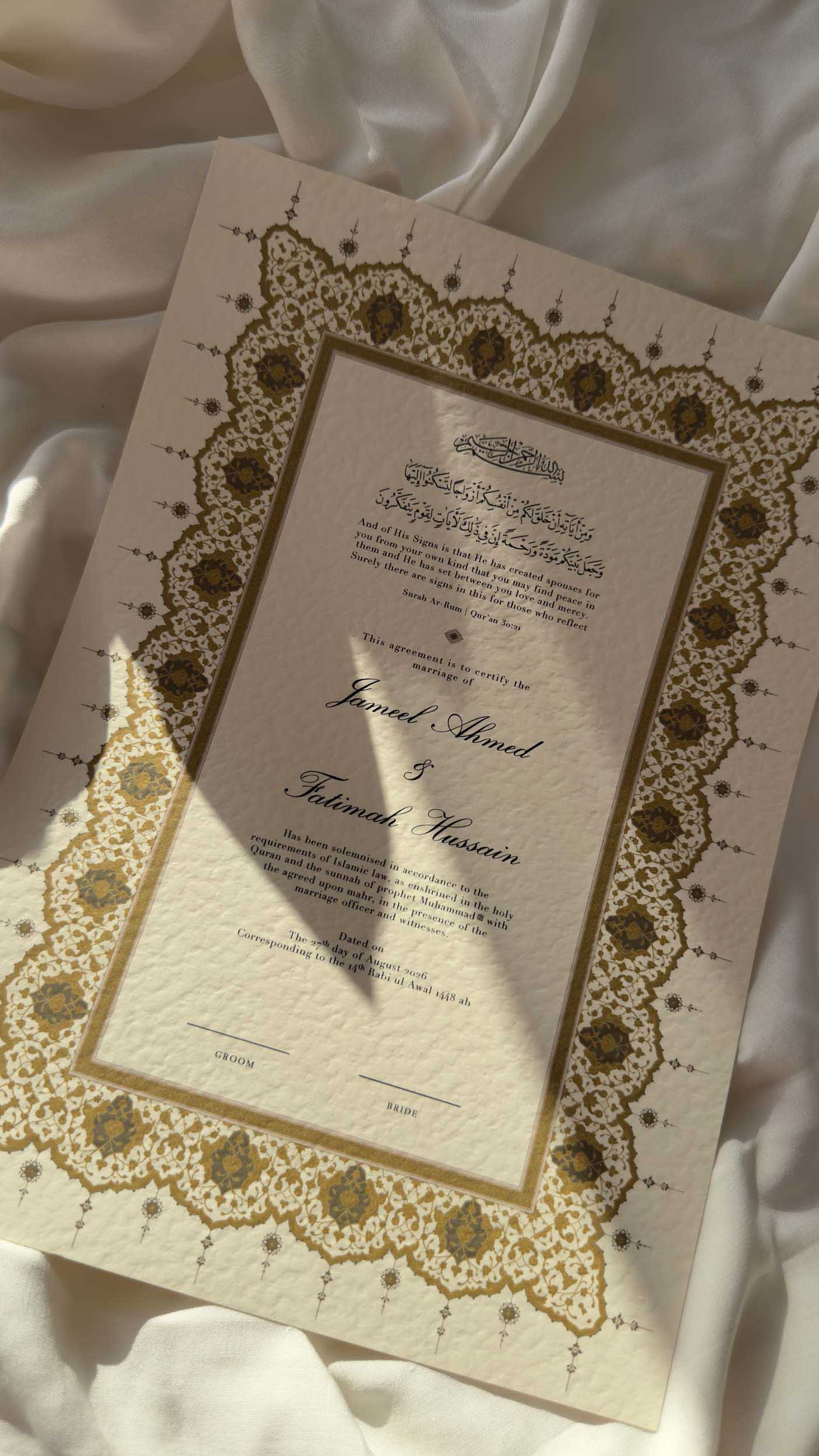 Nikah Certificate - Luminous Hearts + Pen