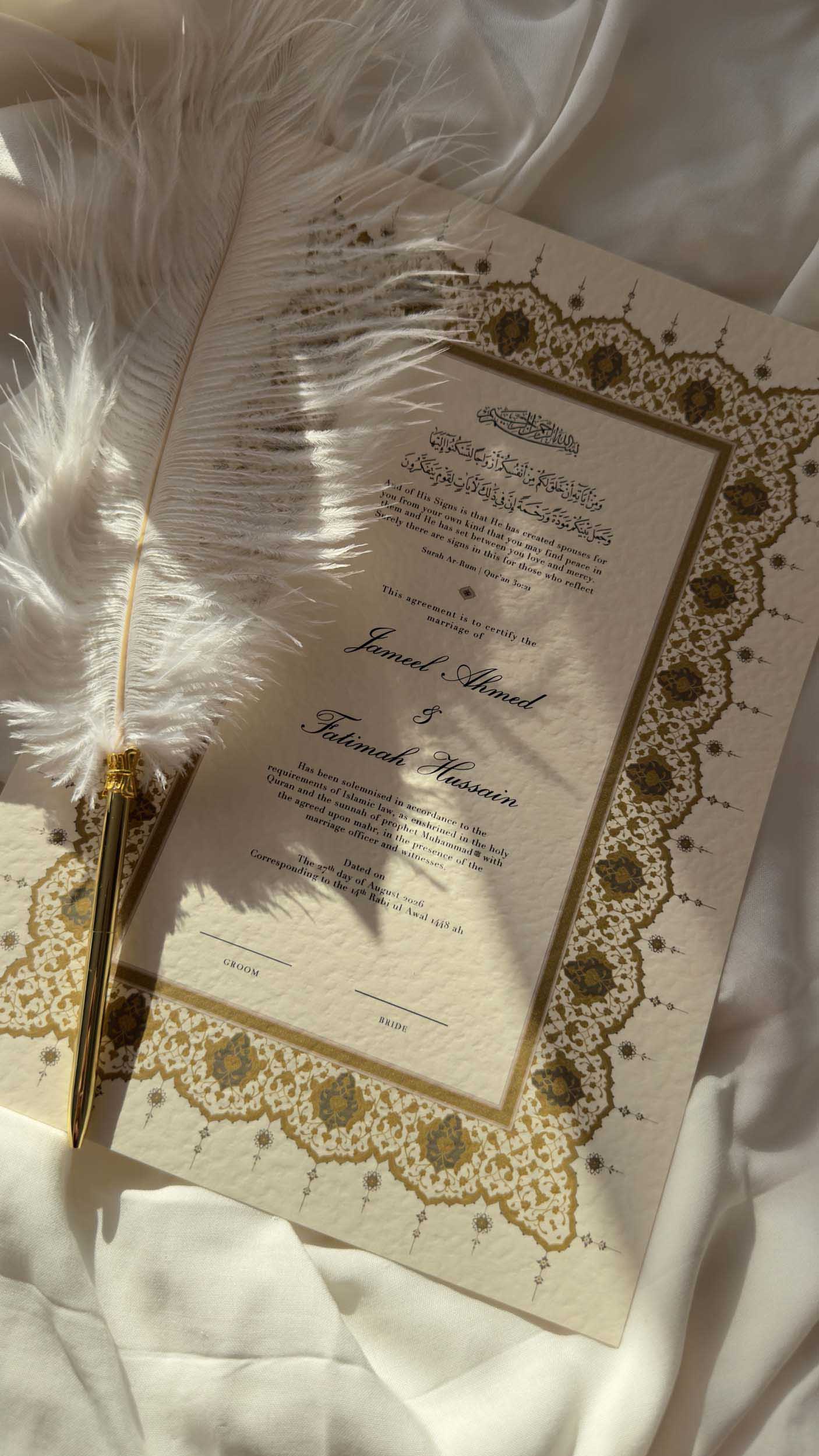 Nikah Certificate - Luminous Hearts + Pen