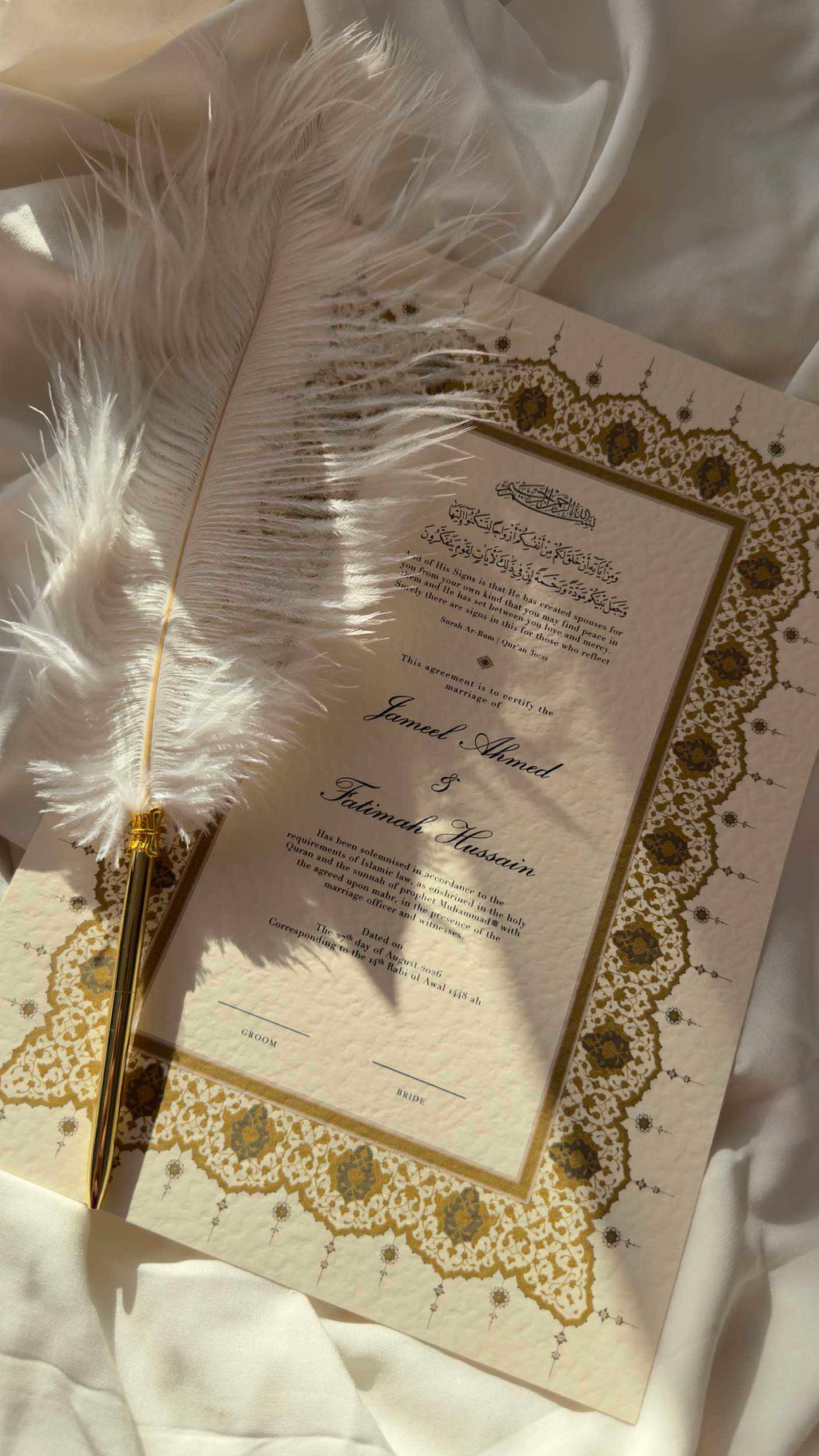 Nikah Certificate - Luminous Hearts + Pen