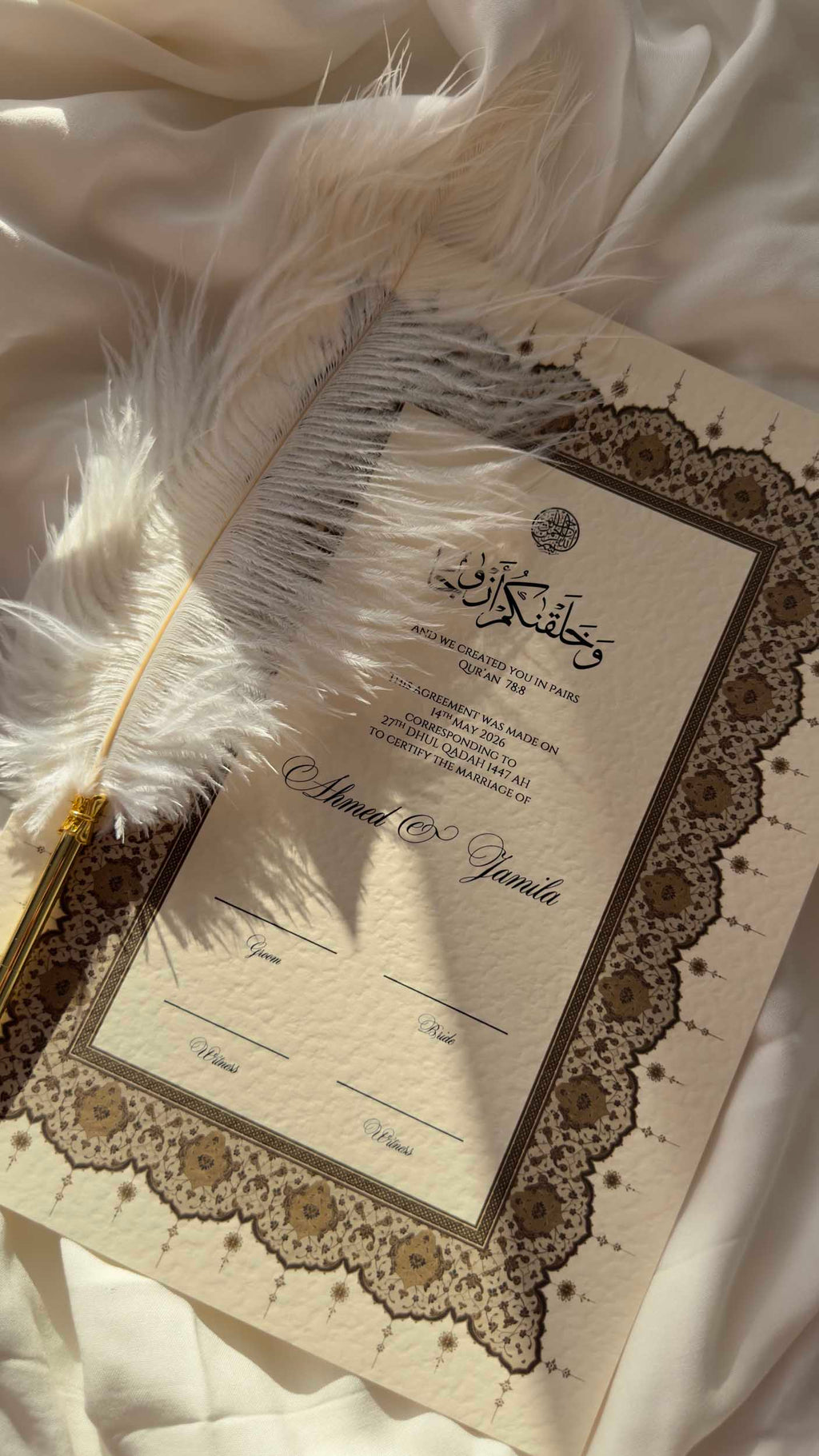 Bundle: Nikah Certificate - Amber Affection + Frame + Pen