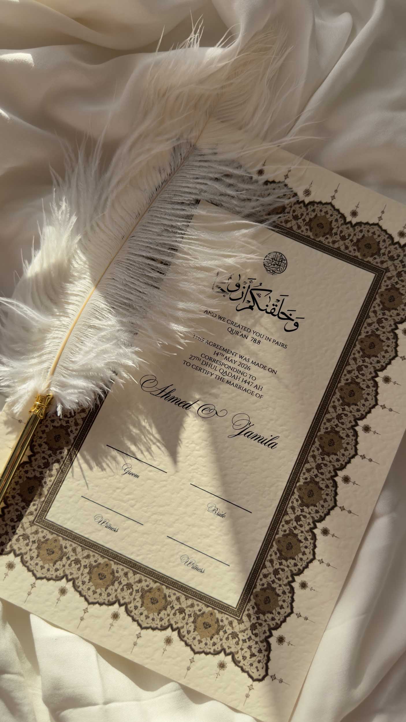Bundle: Nikah Certificate - Amber Affection + Frame + Pen