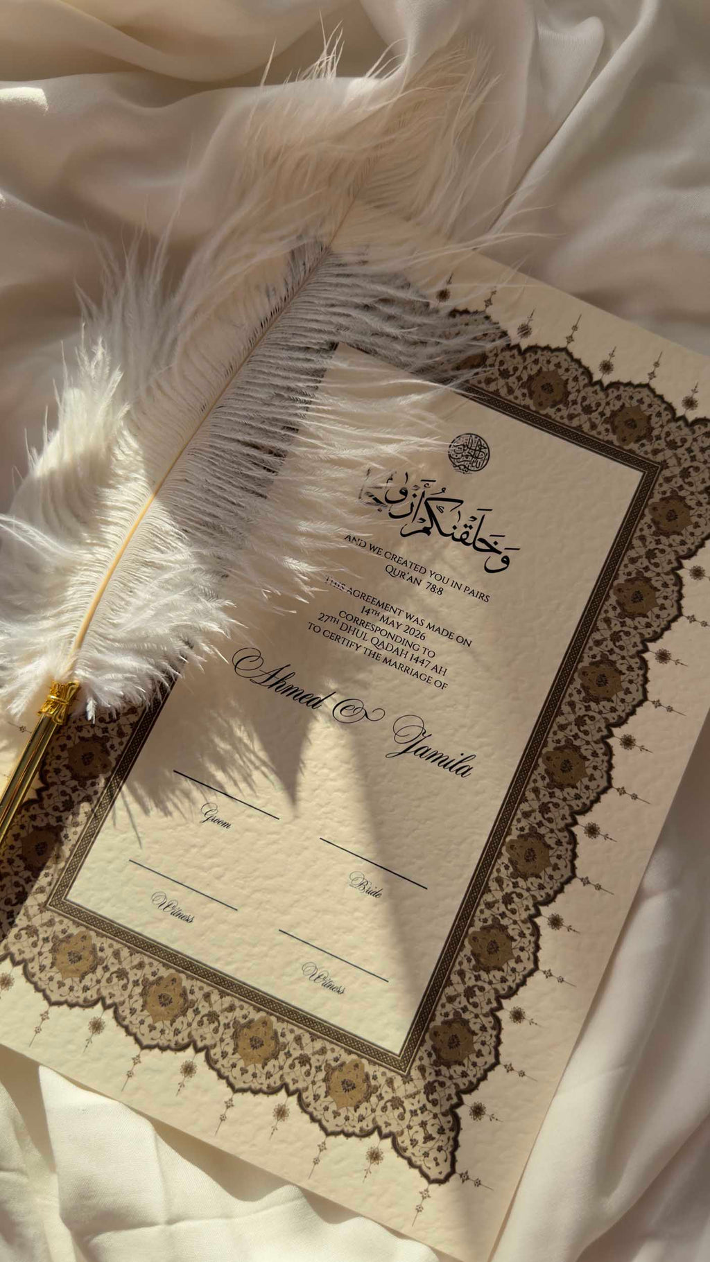Bundle: Nikah Certificate - Amber Affection + Frame + Pen
