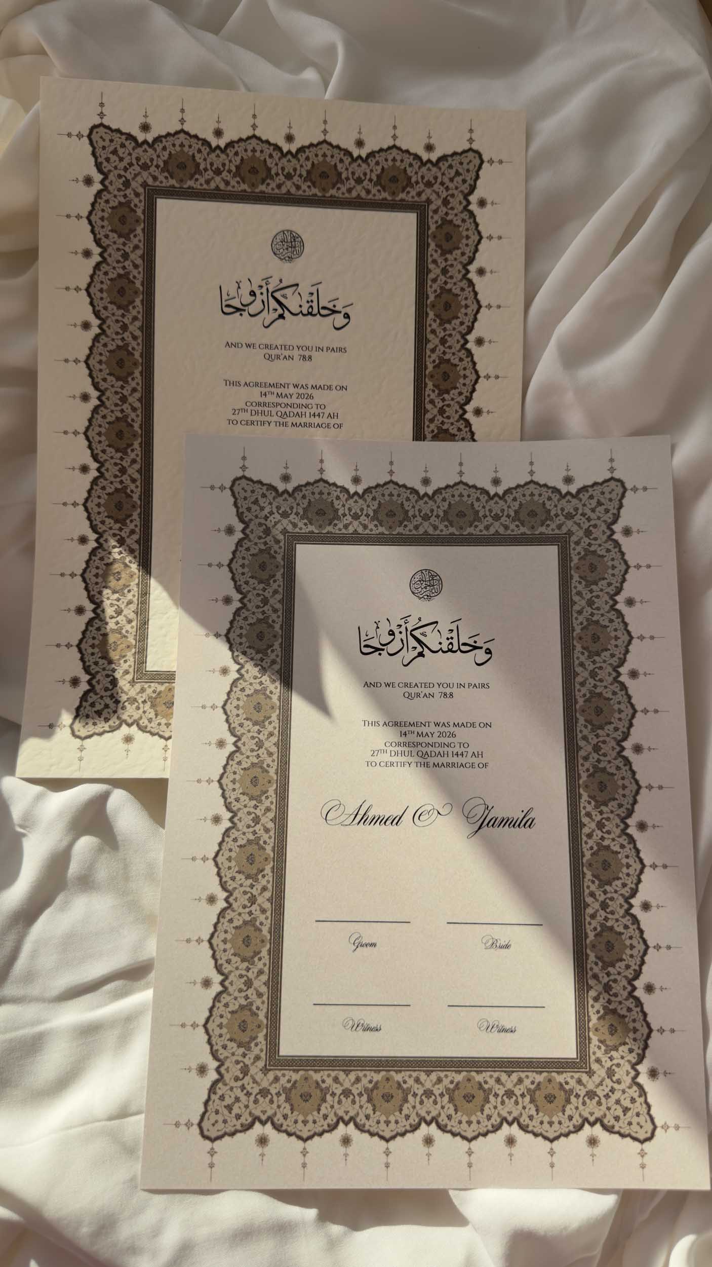Bundle: Nikah Certificate - Amber Affection + Frame + Pen