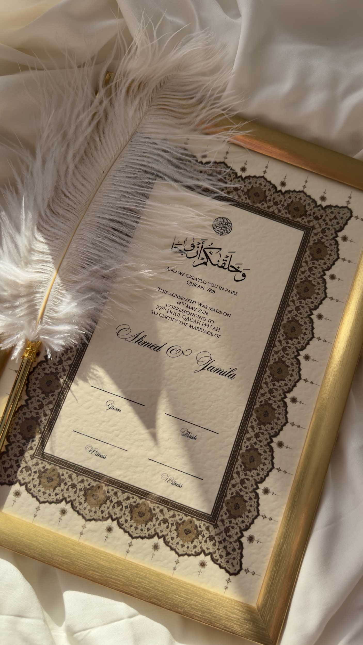 Bundle: Nikah Certificate - Amber Affection + Frame + Pen