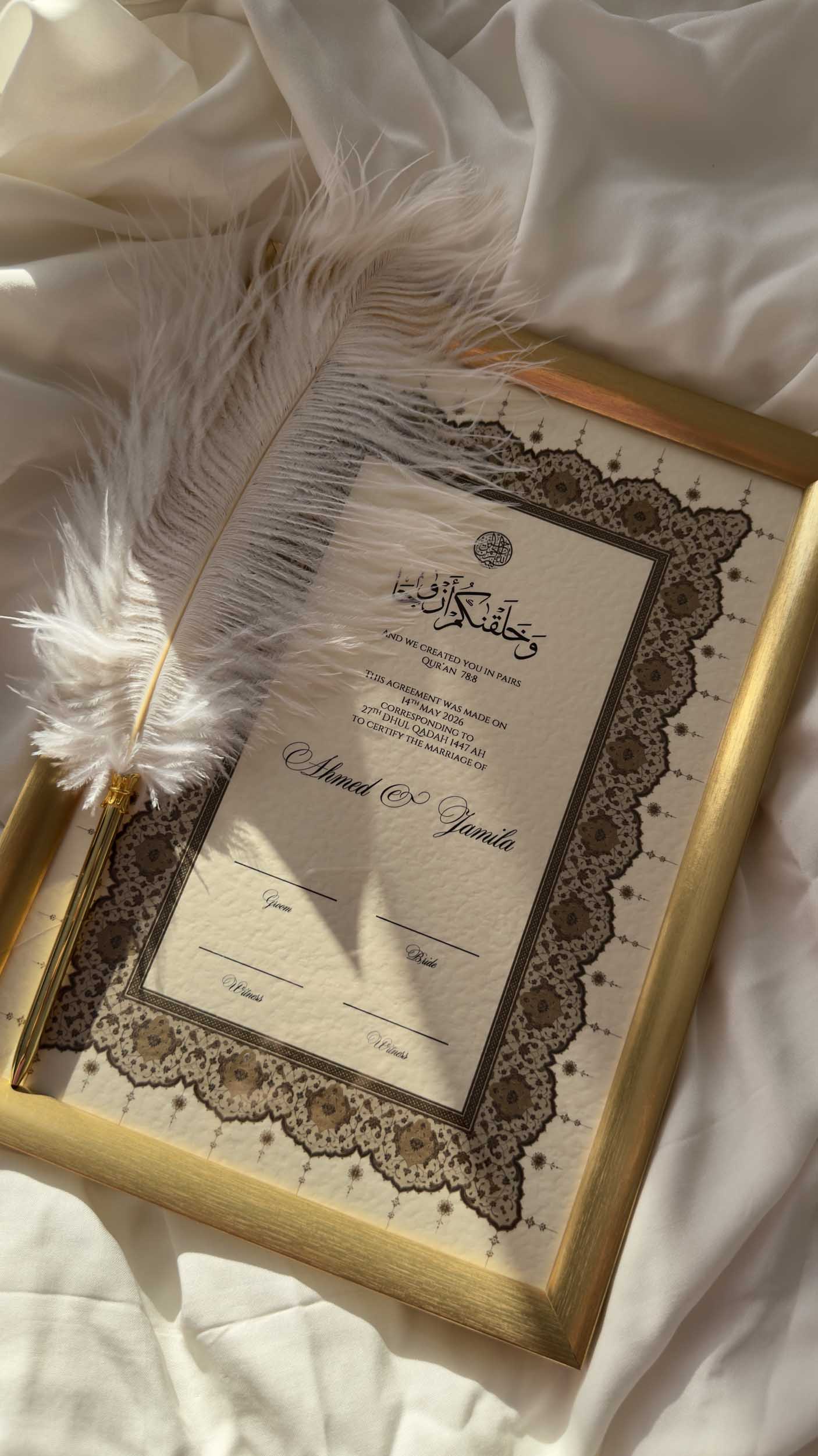 Bundle: Nikah Certificate - Amber Affection + Frame + Pen