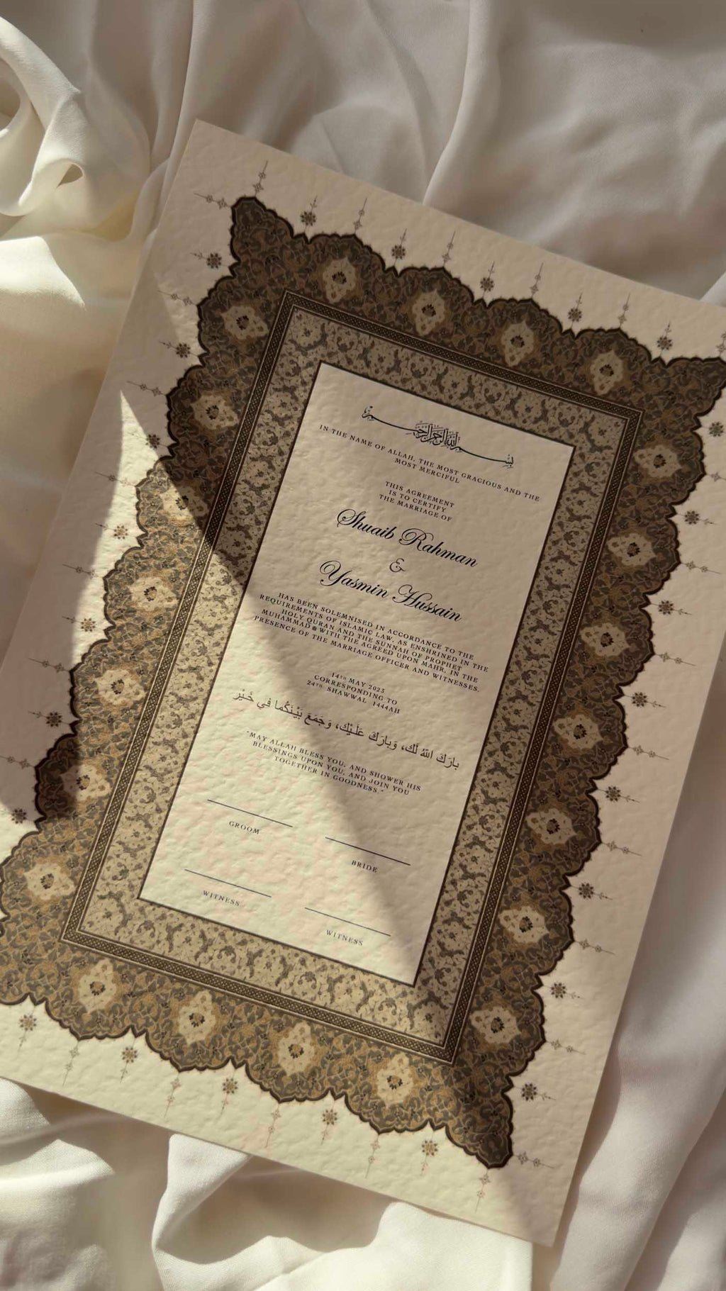 Bundle: Nikah Certificate - Ember Hearts + Frame + Pen