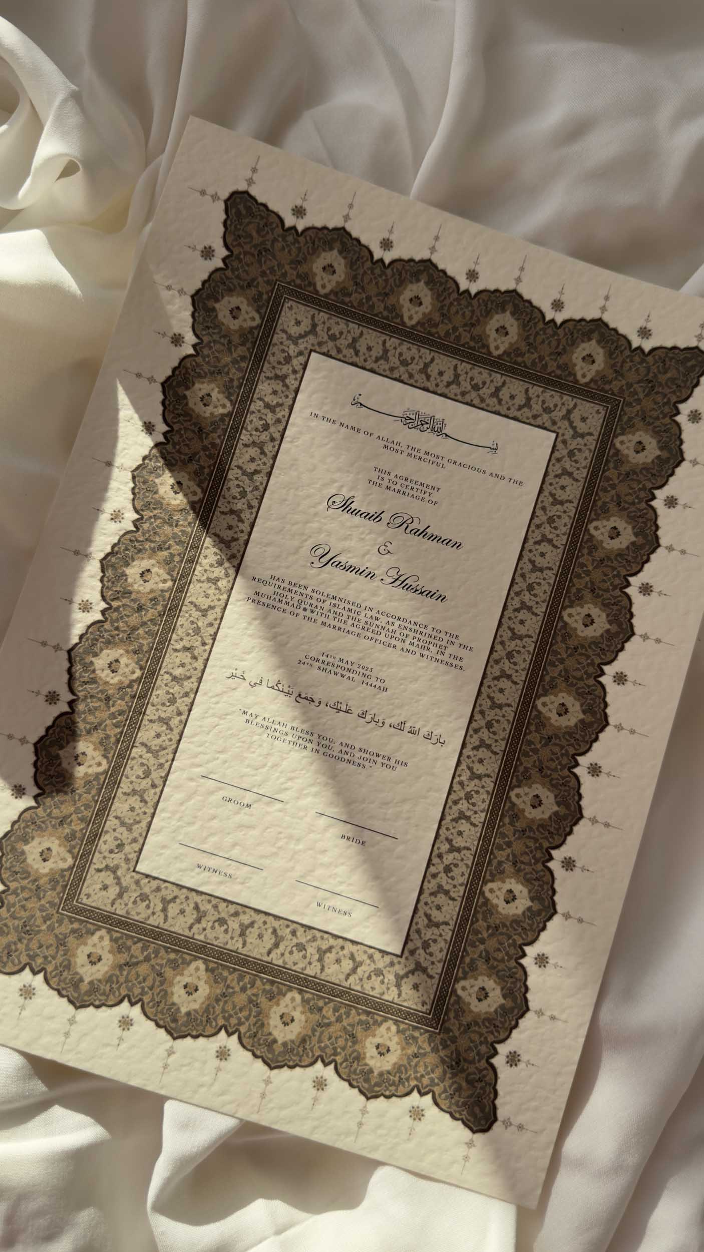 Bundle: Nikah Certificate - Ember Hearts + Frame + Pen