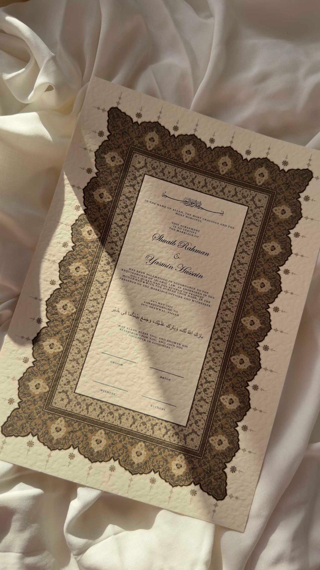 Bundle: Nikah Certificate - Ember Hearts + Frame + Pen