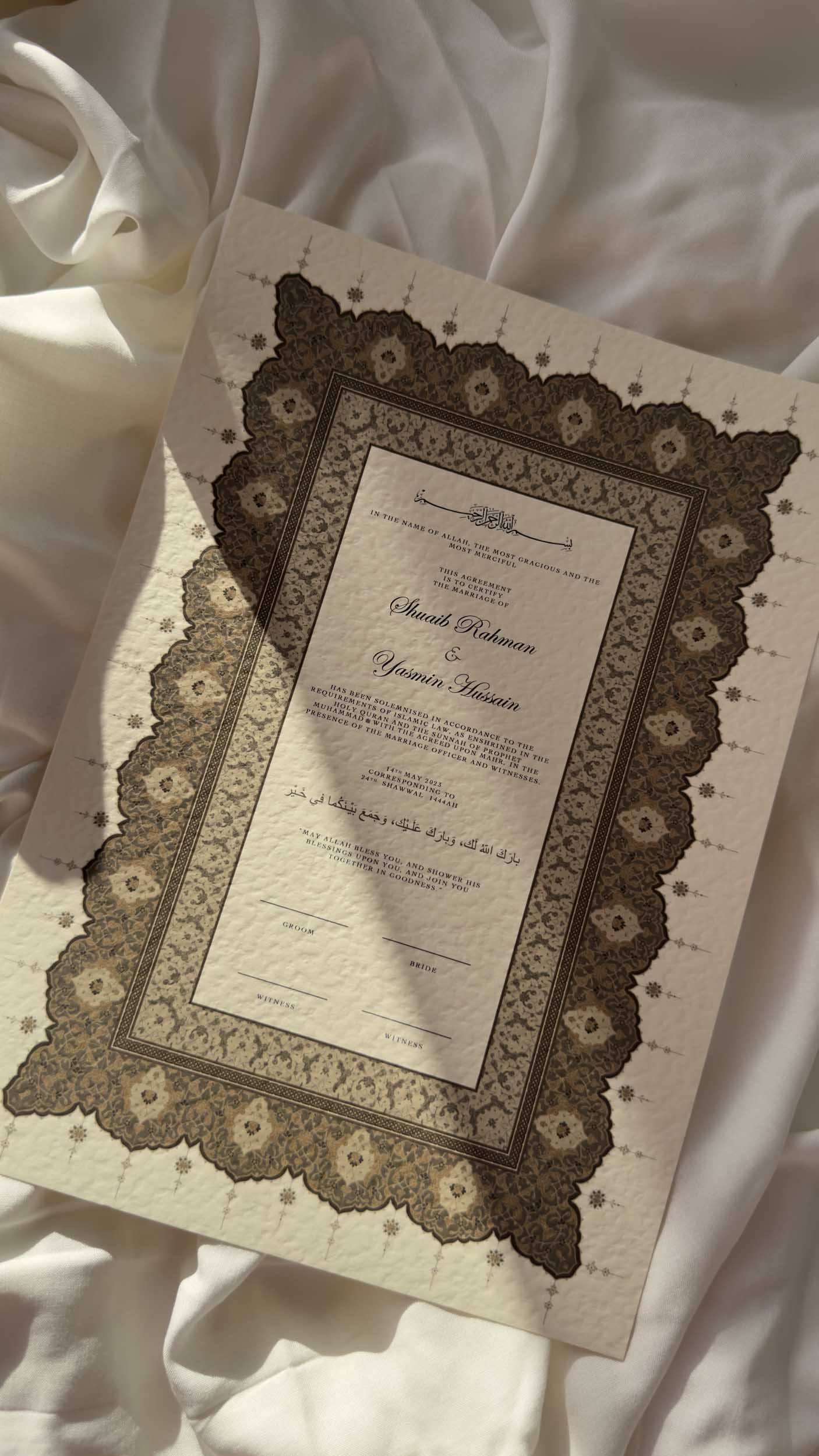 Bundle: Nikah Certificate - Ember Hearts + Frame + Pen