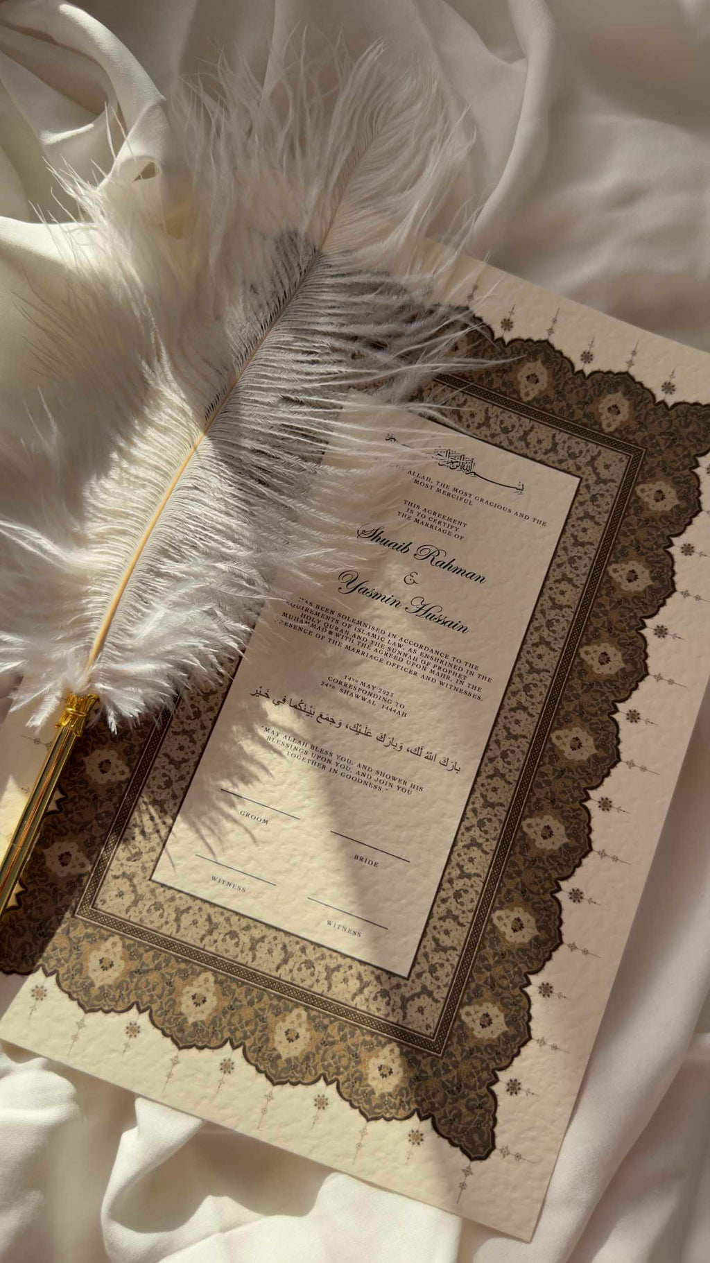 Bundle: Nikah Certificate - Ember Hearts + Frame + Pen
