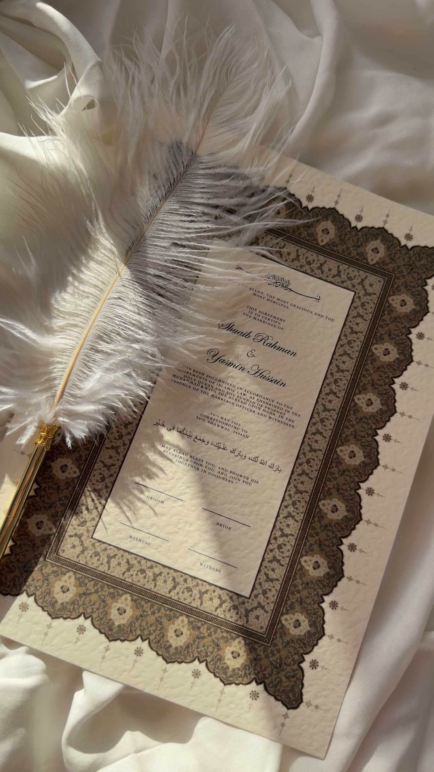 Bundle: Nikah Certificate - Ember Hearts + Frame + Pen