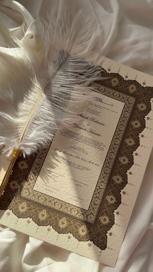 Bundle: Nikah Certificate - Ember Hearts + Frame + Pen