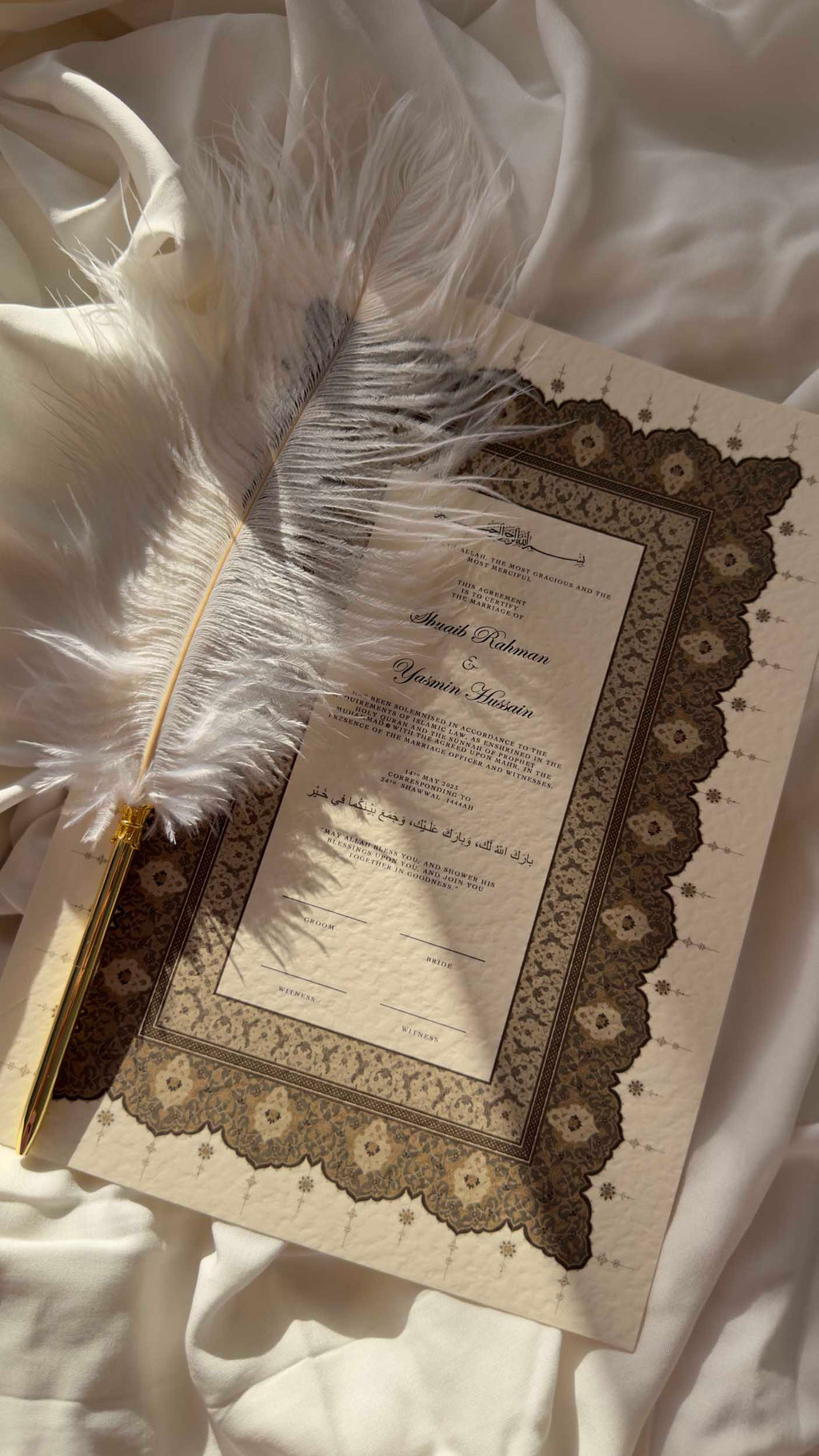 Bundle: Nikah Certificate - Ember Hearts + Frame + Pen
