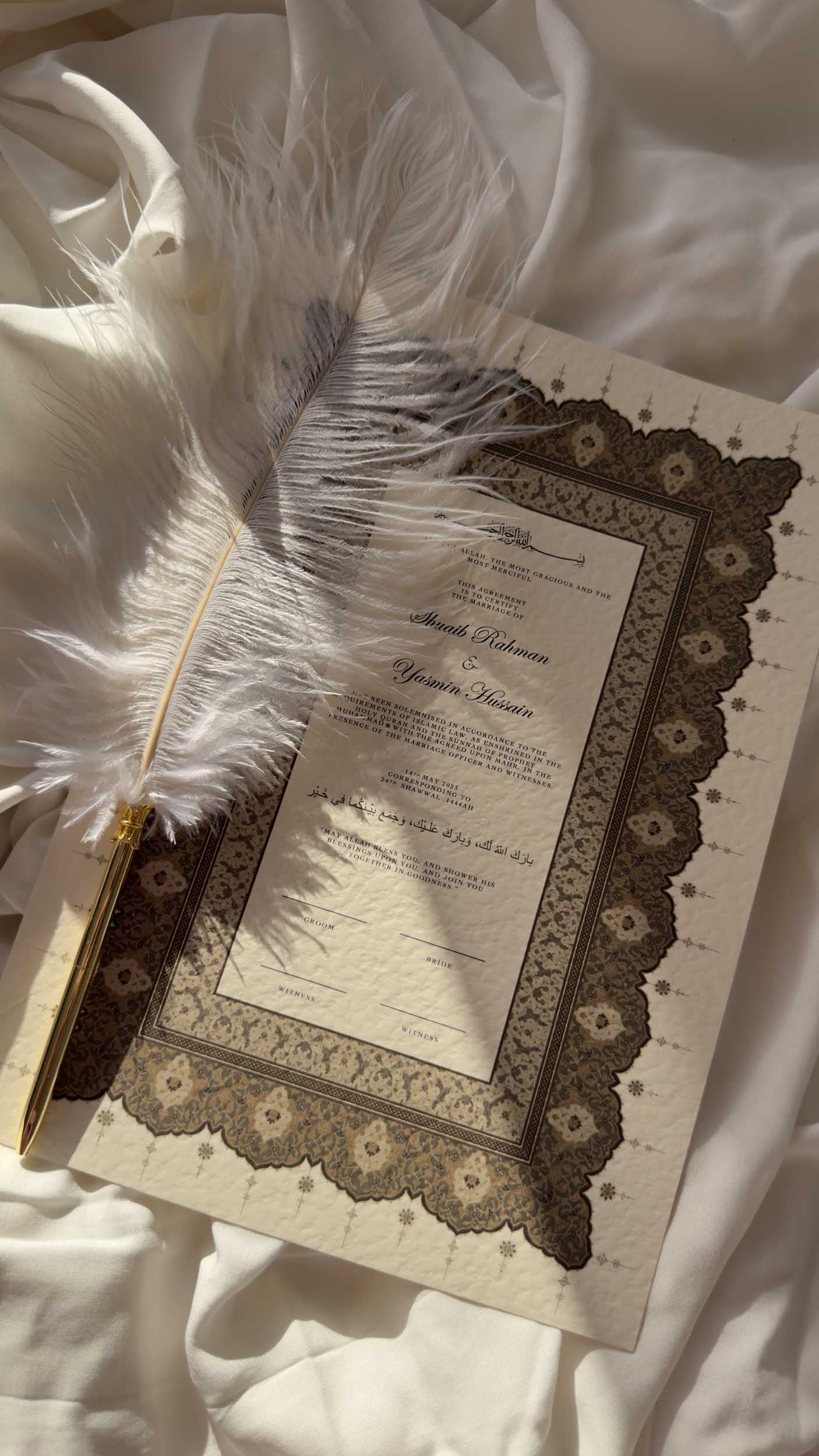 Bundle: Nikah Certificate - Ember Hearts + Frame + Pen