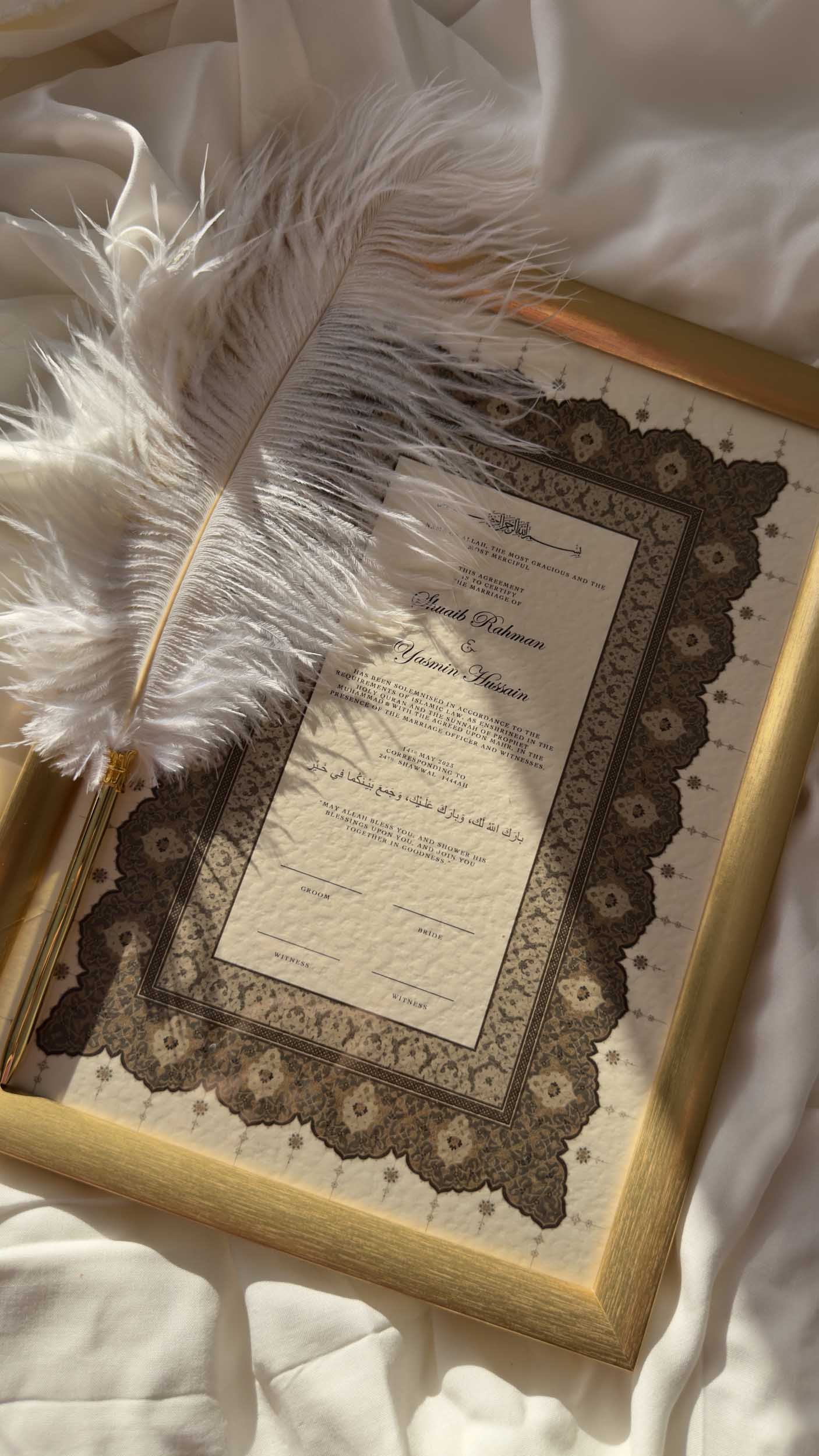 Bundle: Nikah Certificate - Ember Hearts + Frame + Pen