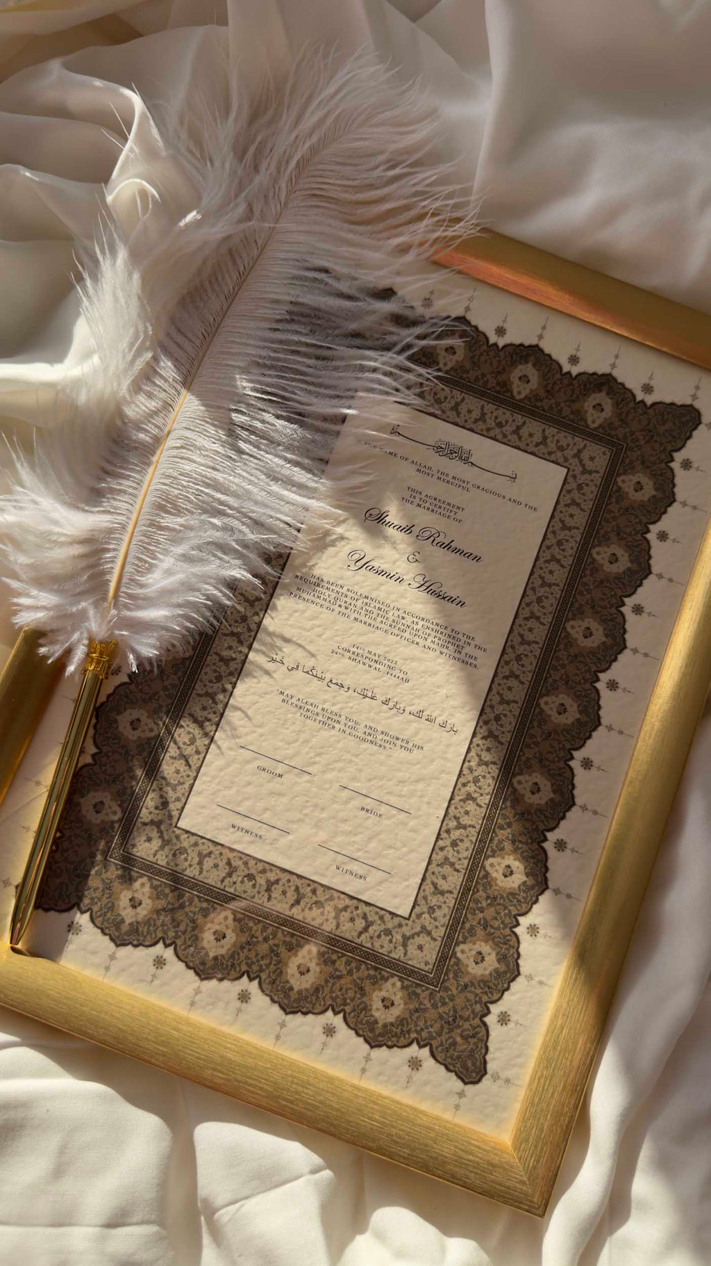 Bundle: Nikah Certificate - Ember Hearts + Frame + Pen