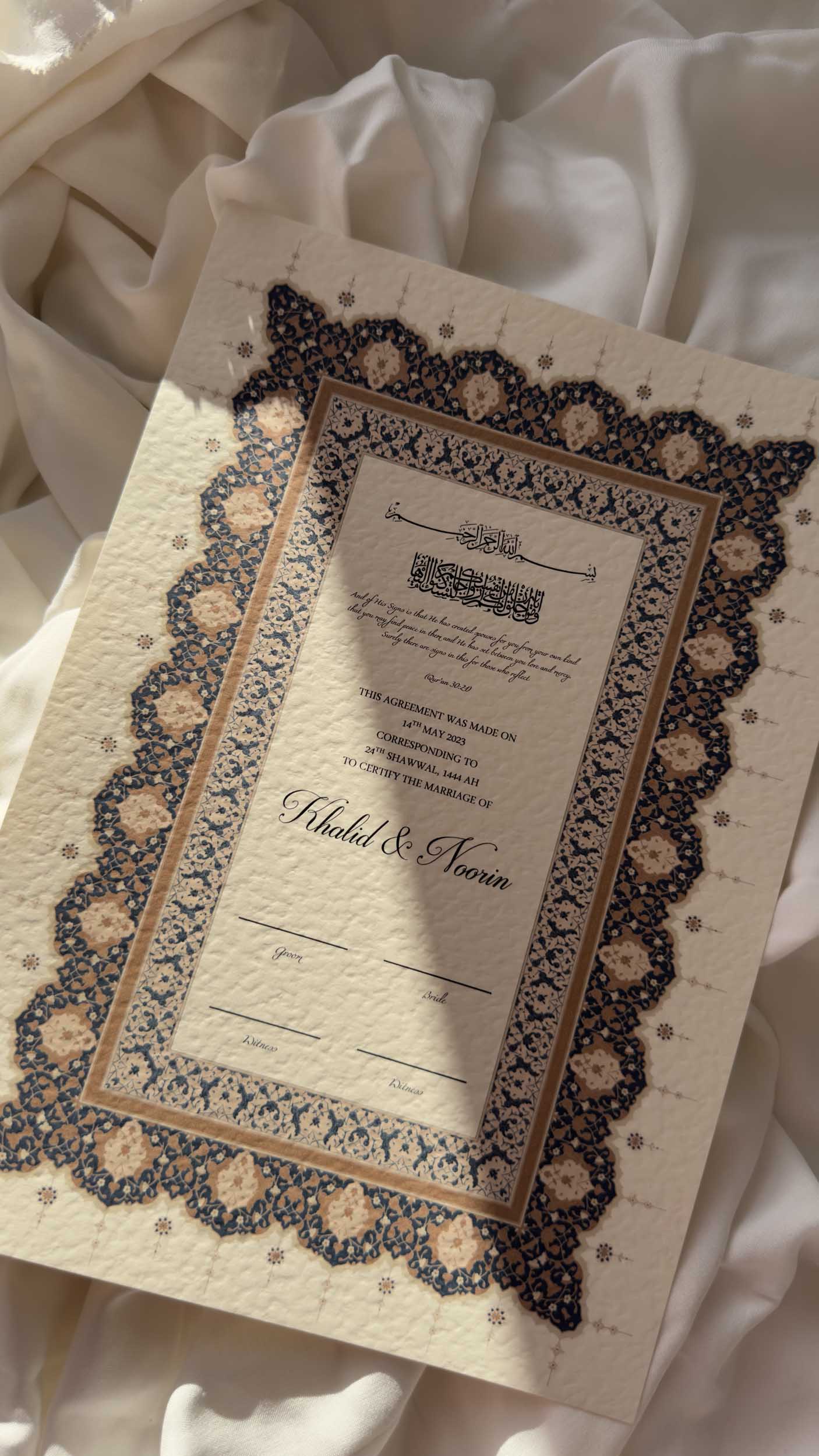 Bundle: Nikah Certificate - Blue Dawn + Frame + Pen
