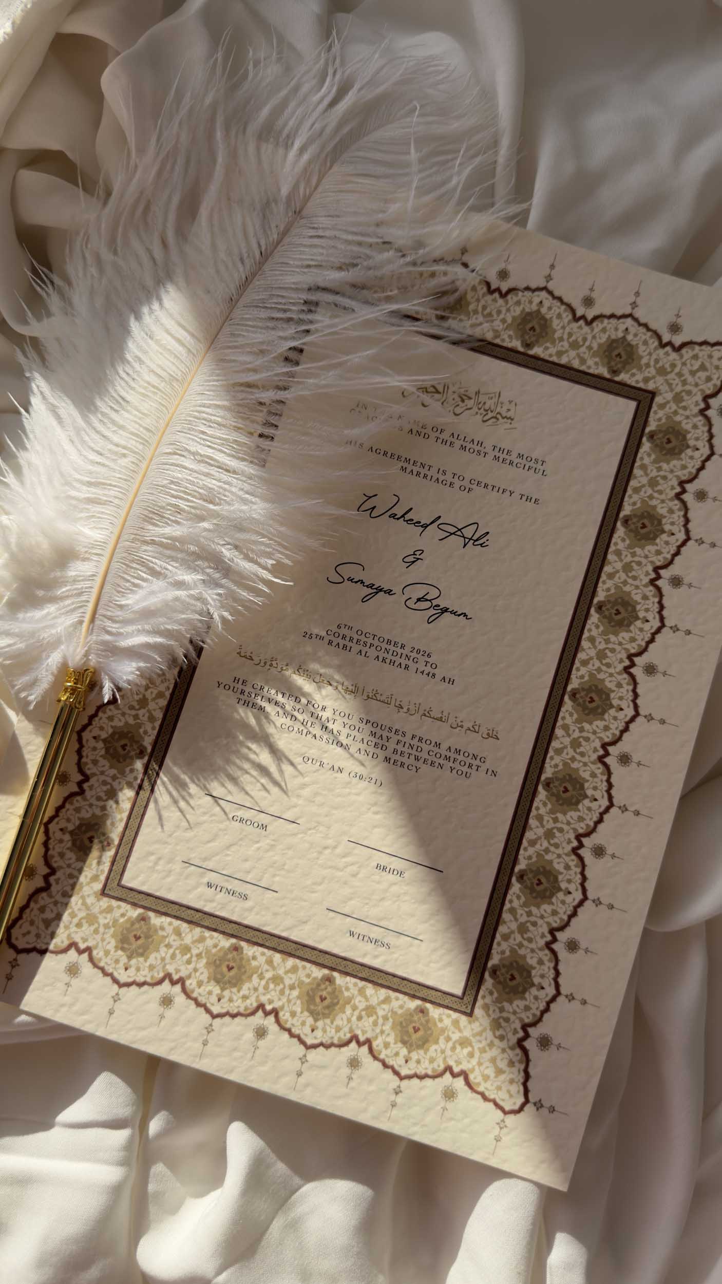 Bundle: Nikah Certificate - Radiance of Love + Frame + Pen