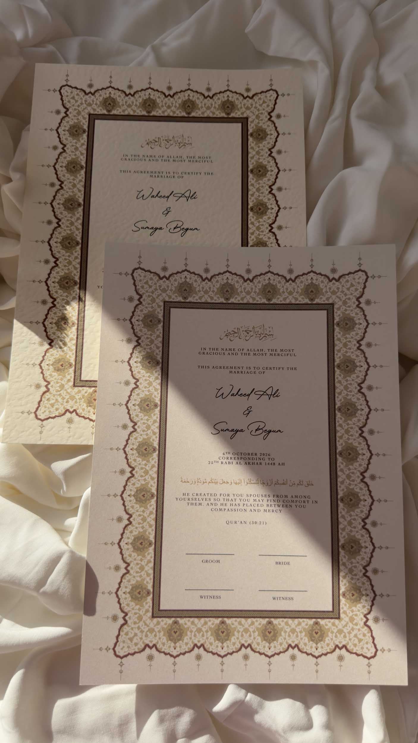 Bundle: Nikah Certificate - Radiance of Love + Frame + Pen