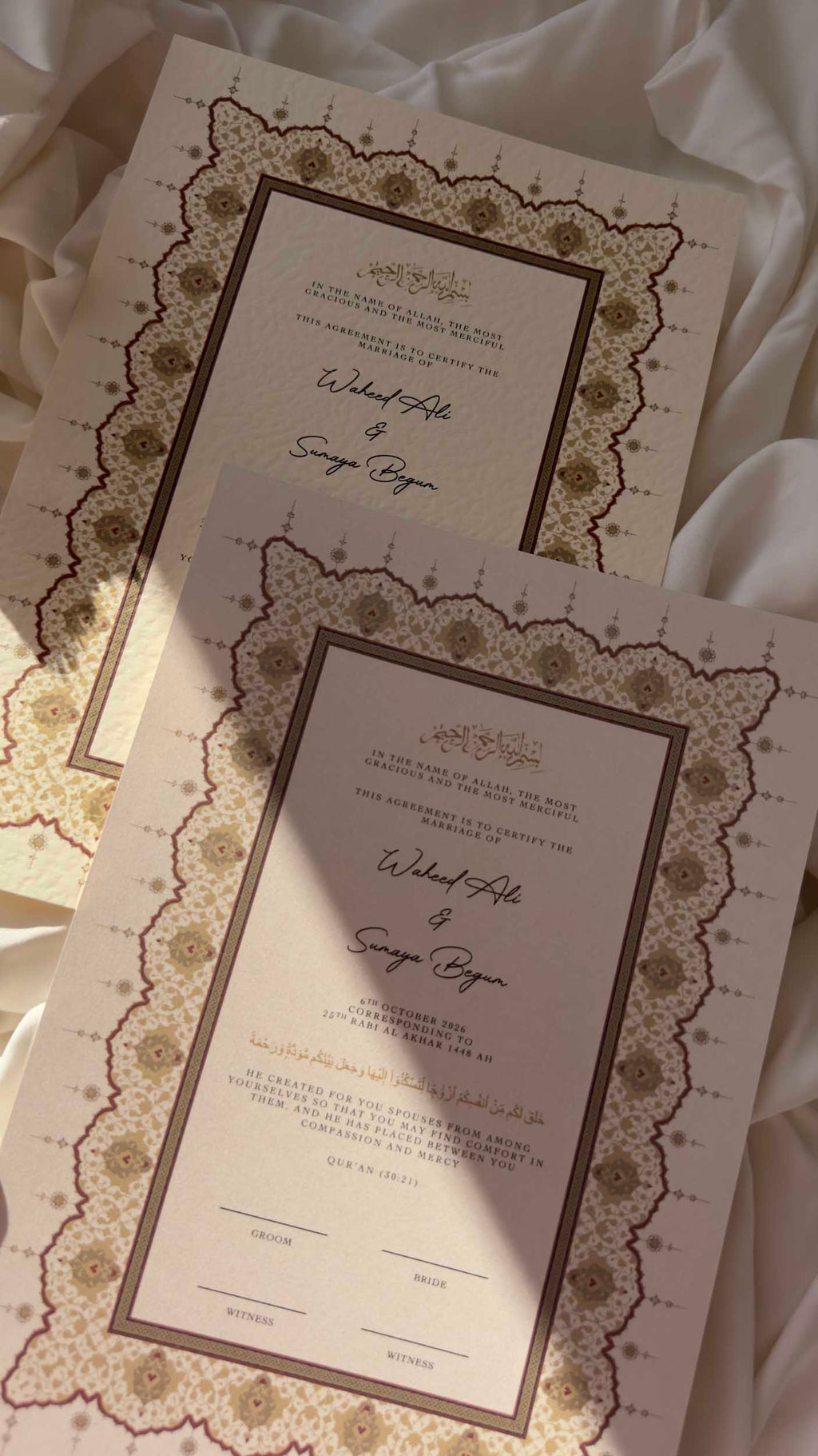 Bundle: Nikah Certificate - Radiance of Love + Frame + Pen