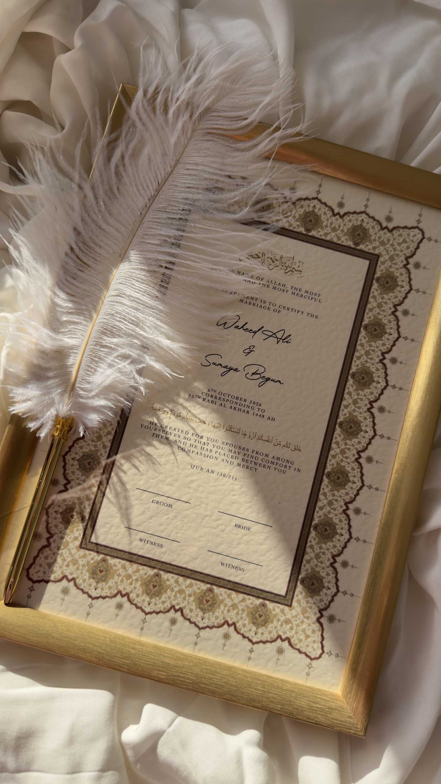 Bundle: Nikah Certificate - Radiance of Love + Frame + Pen