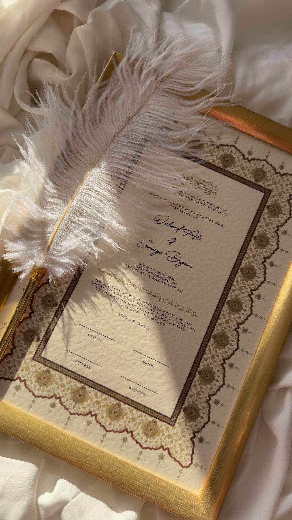 Bundle: Nikah Certificate - Radiance of Love + Frame + Pen
