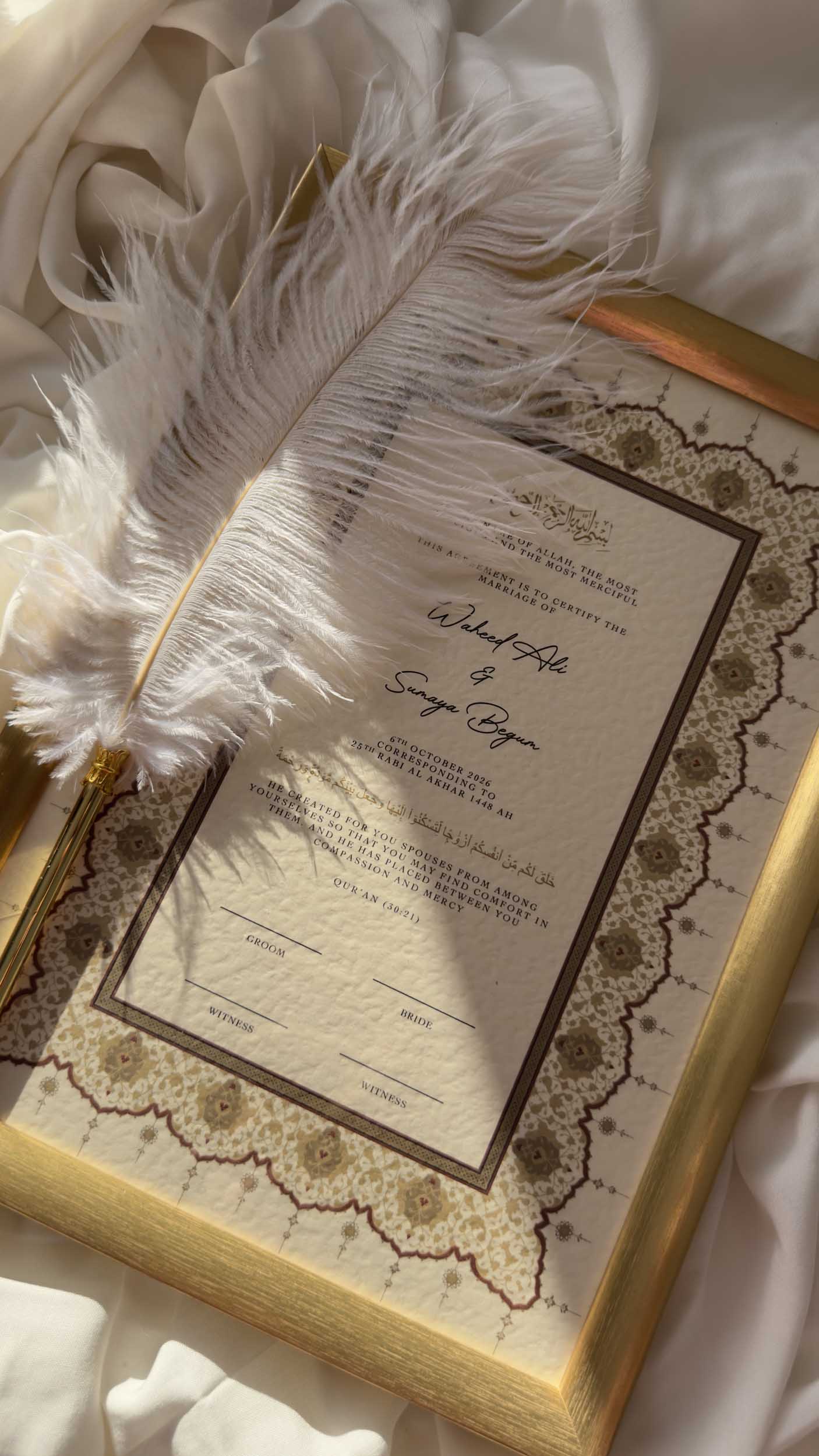 Bundle: Nikah Certificate - Radiance of Love + Frame + Pen