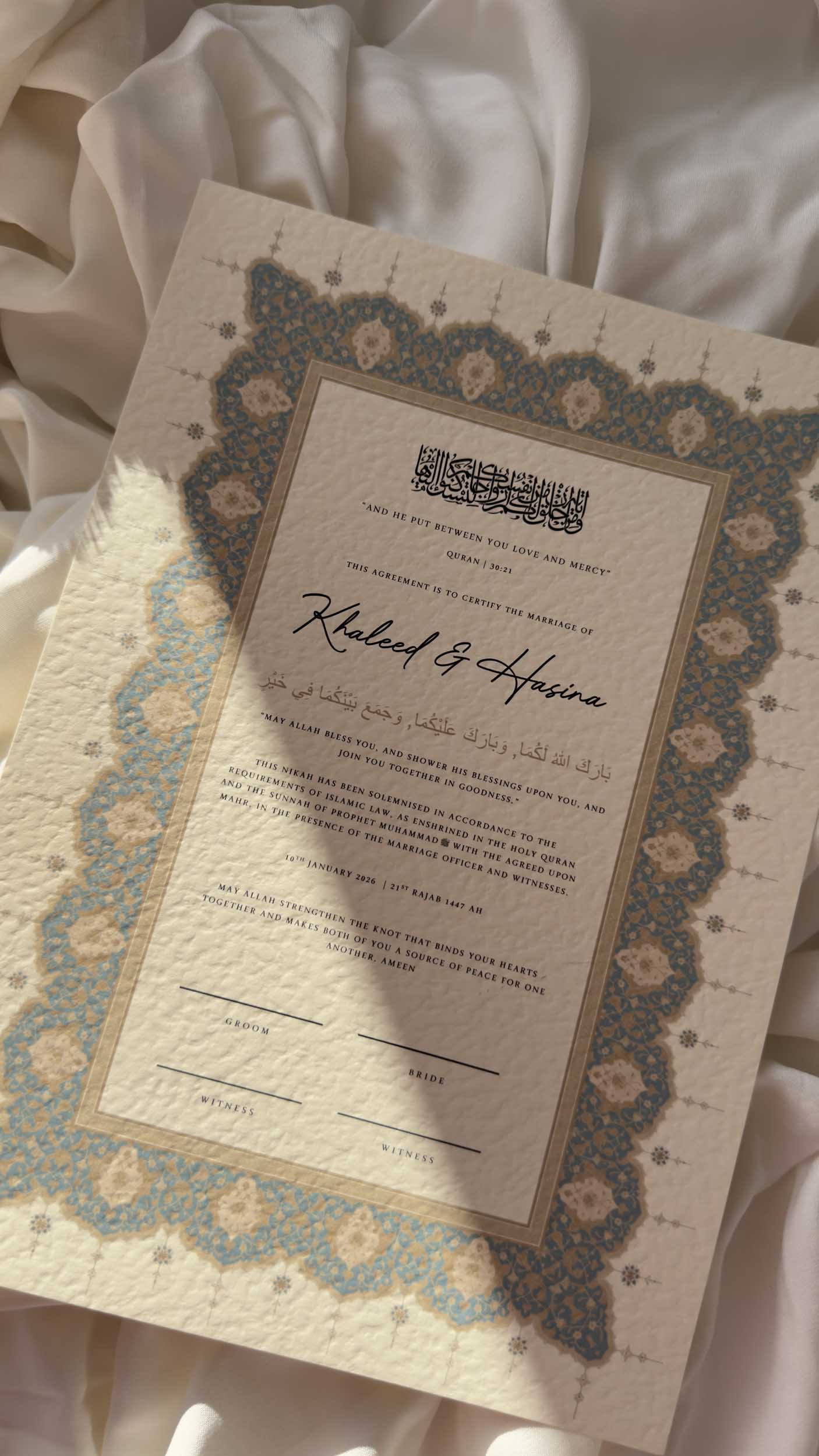 Bundle: Nikah Certificate - Azure Promise + Frame + Pen