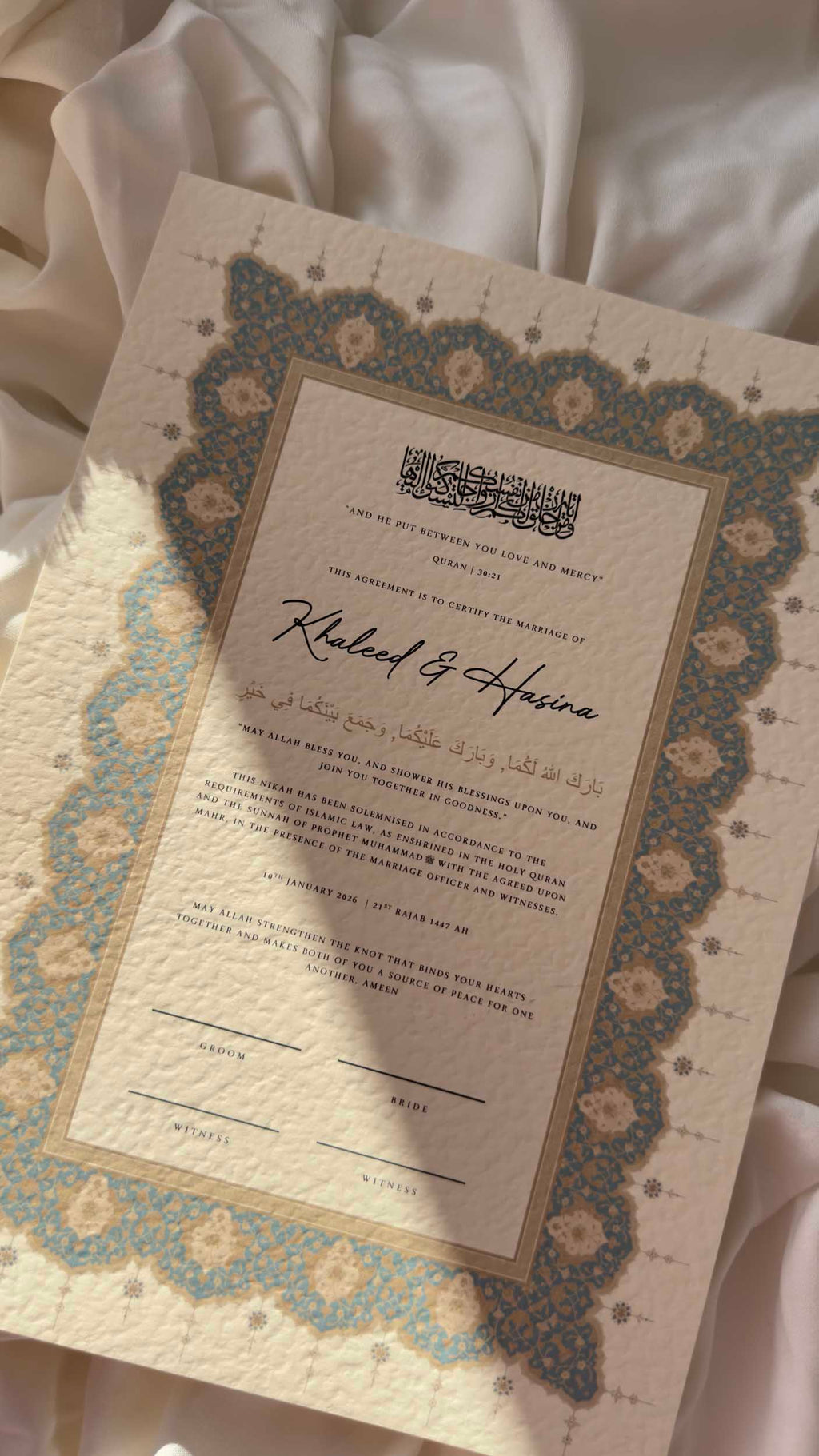 Bundle: Nikah Certificate - Azure Promise + Frame + Pen