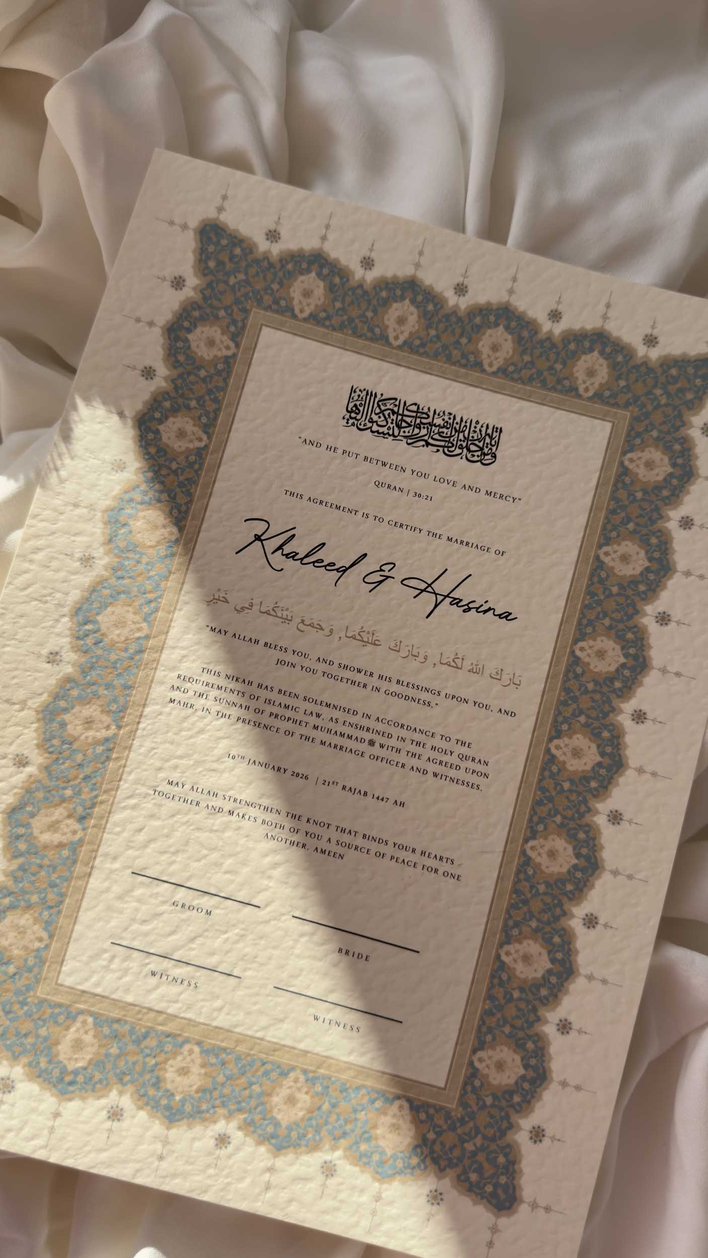 Bundle: Nikah Certificate - Azure Promise + Frame + Pen