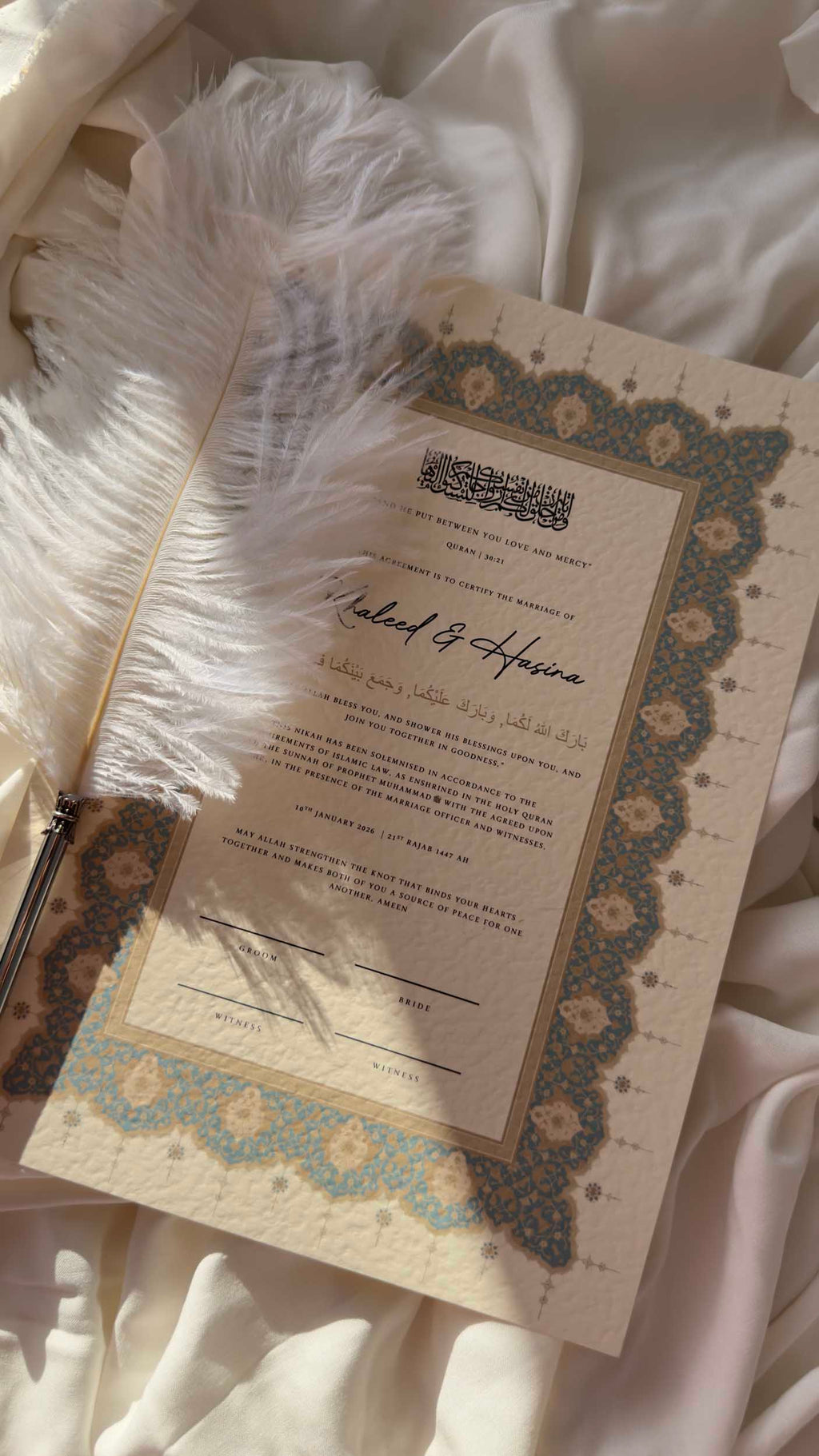 Bundle: Nikah Certificate - Azure Promise + Frame + Pen
